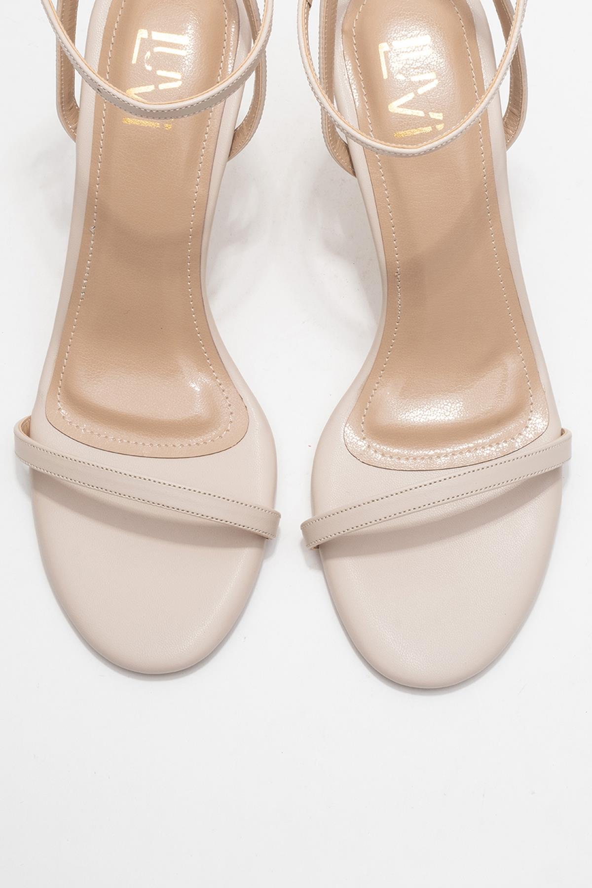 Jasmin - Beige Single-Band Stiletto Heel Shoe – side view showing leather, SimmiUnique