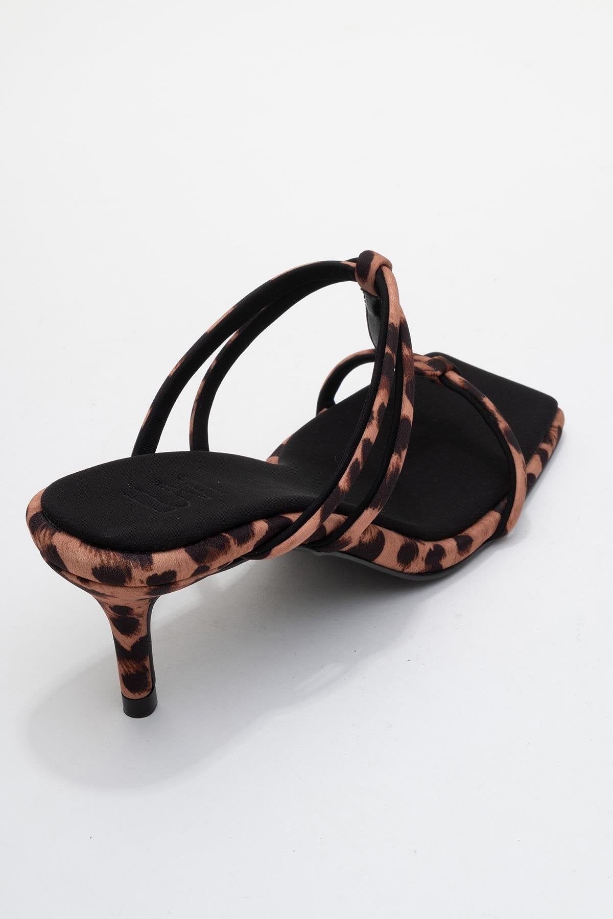 Mocha - Black/Yellow Printed Square-Toe Thin-Strap Heeled Mule – back view showing black, SimmiUnique