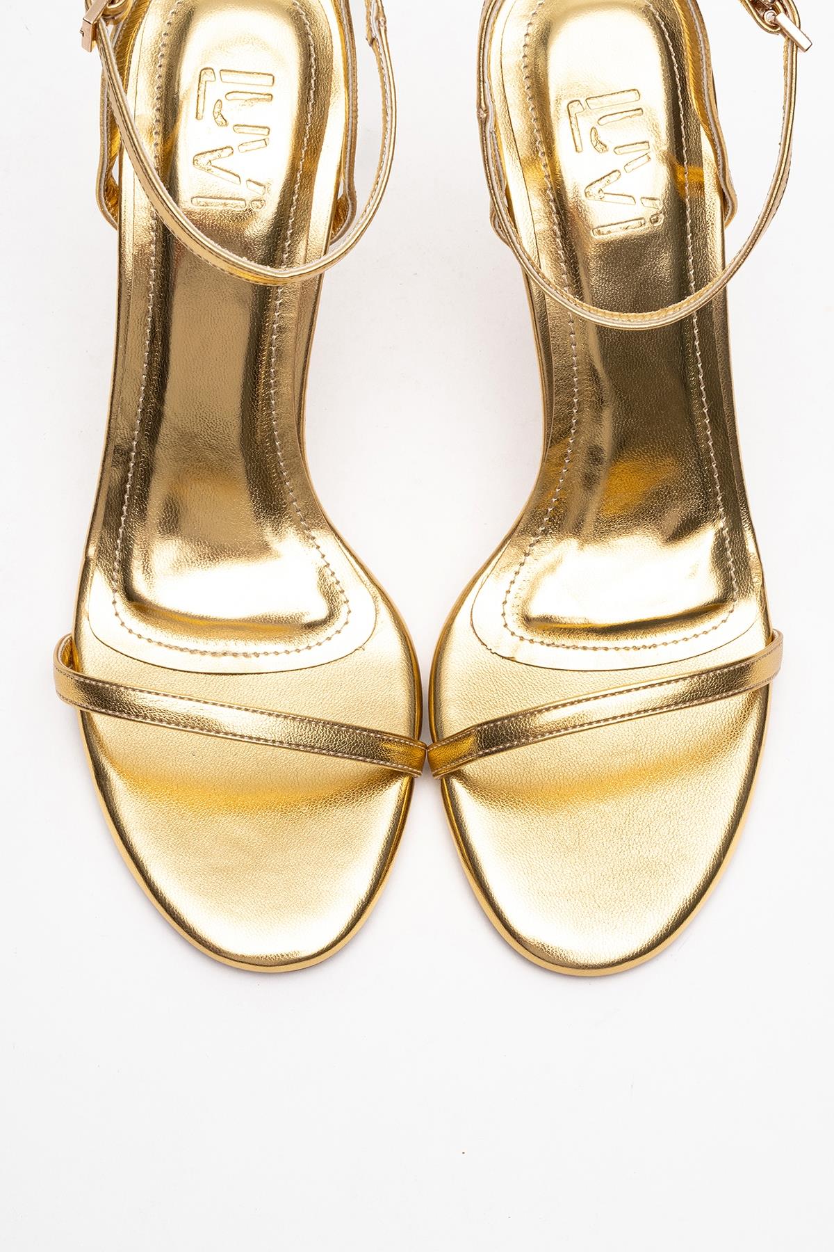 Jasmin - Gold Single-Strap High Heel – side view showing leather, gold, SimmiUnique