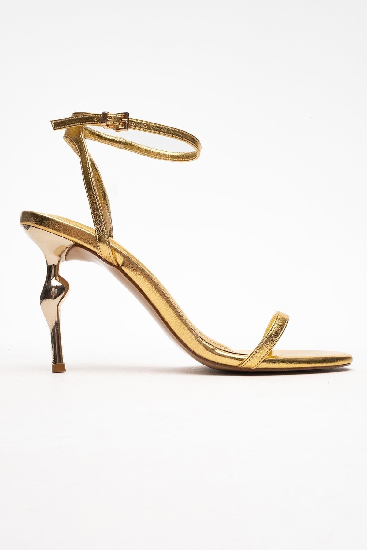 Jasmin - Gold Single-Strap High Heel – top view showing leather, gold, SimmiUnique
