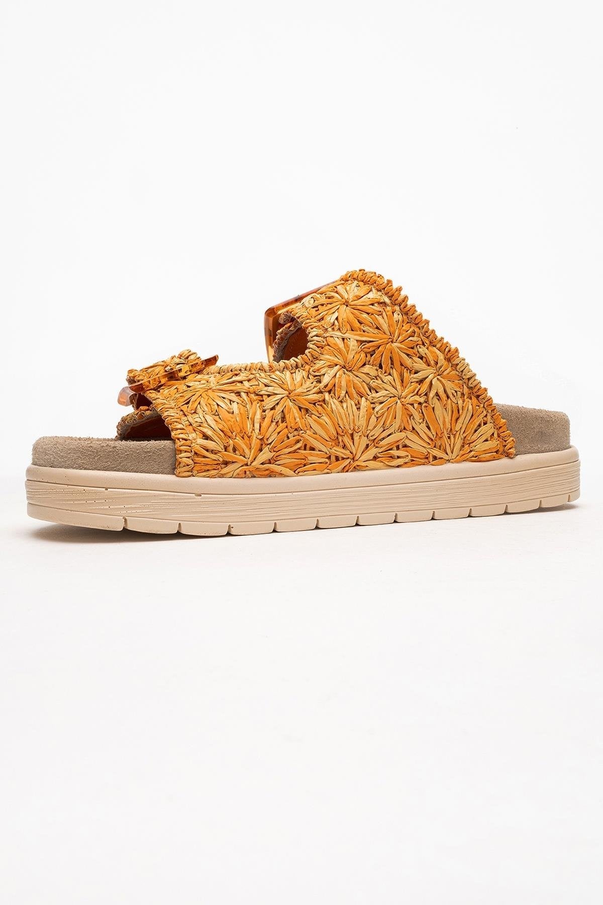 Milana Orange Leather Double‑Strap Slide – heel view showing leather, red, SimmiUnique
