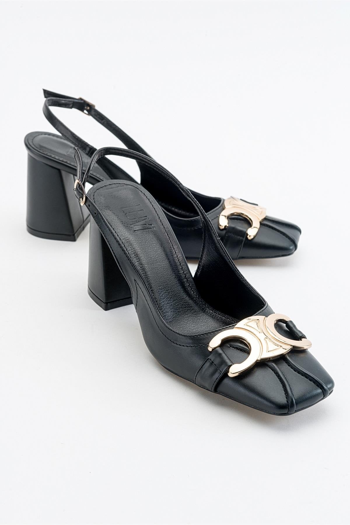 Forlev - Black Heeled Shoe – front three-quarter view showing leather, black, SimmiUnique