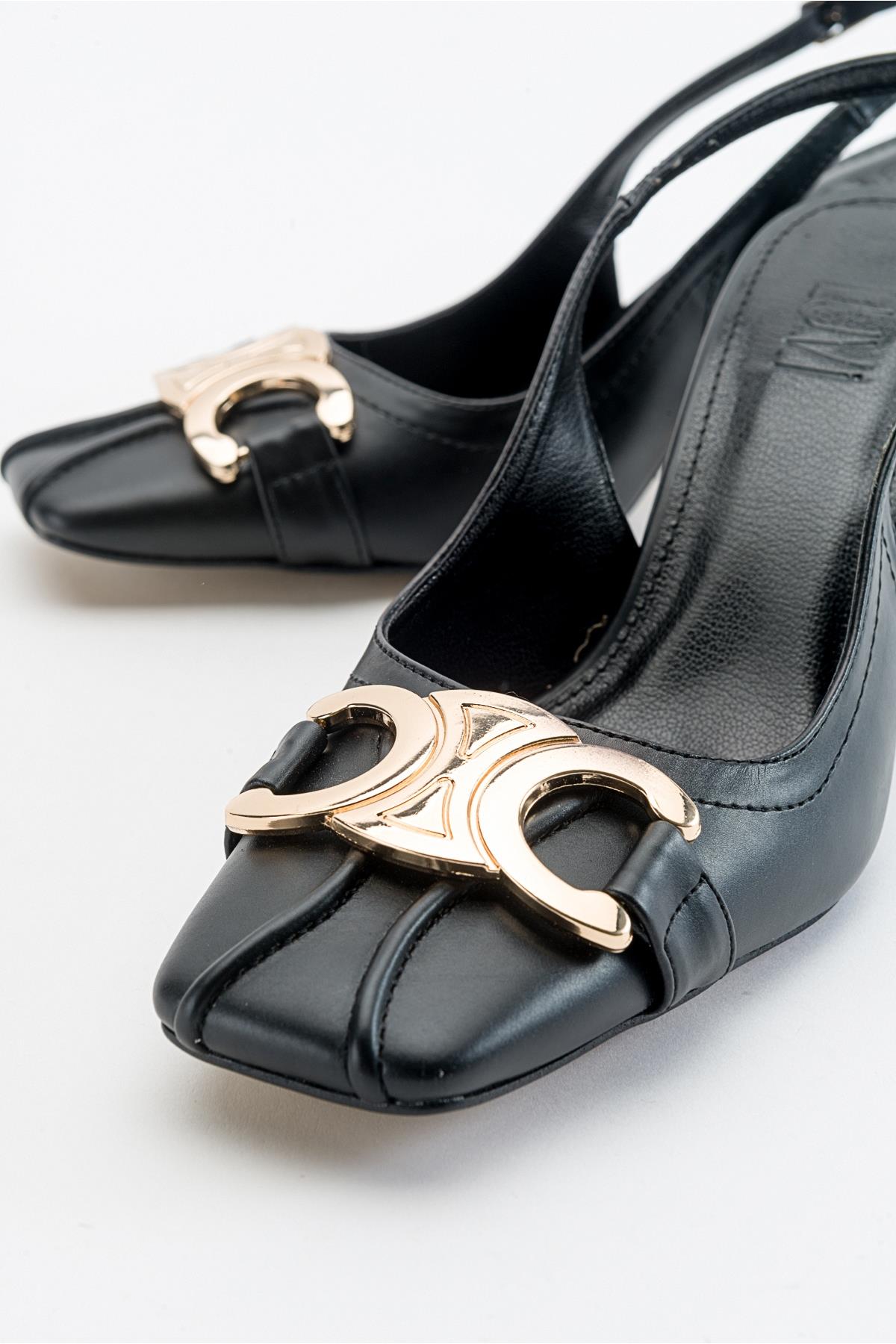 Forlev - Black Heeled Shoe – side view showing leather, black, SimmiUnique