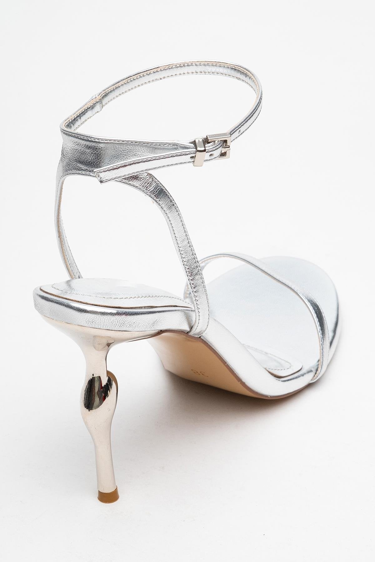 Jasmin - Silver Single-Strap Heeled Shoe – back view showing leather, silver, SimmiUnique