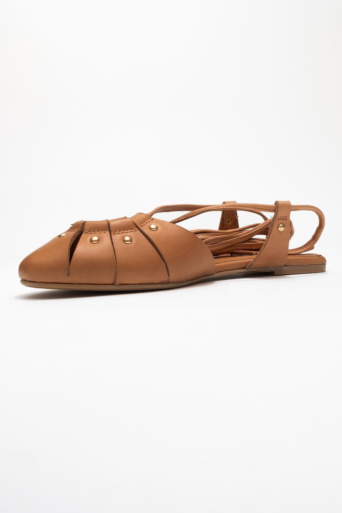 Daria - Cognac Genuine Leather Ankle Lace-Up Sandal – heel view showing lace, leather, SimmiUnique