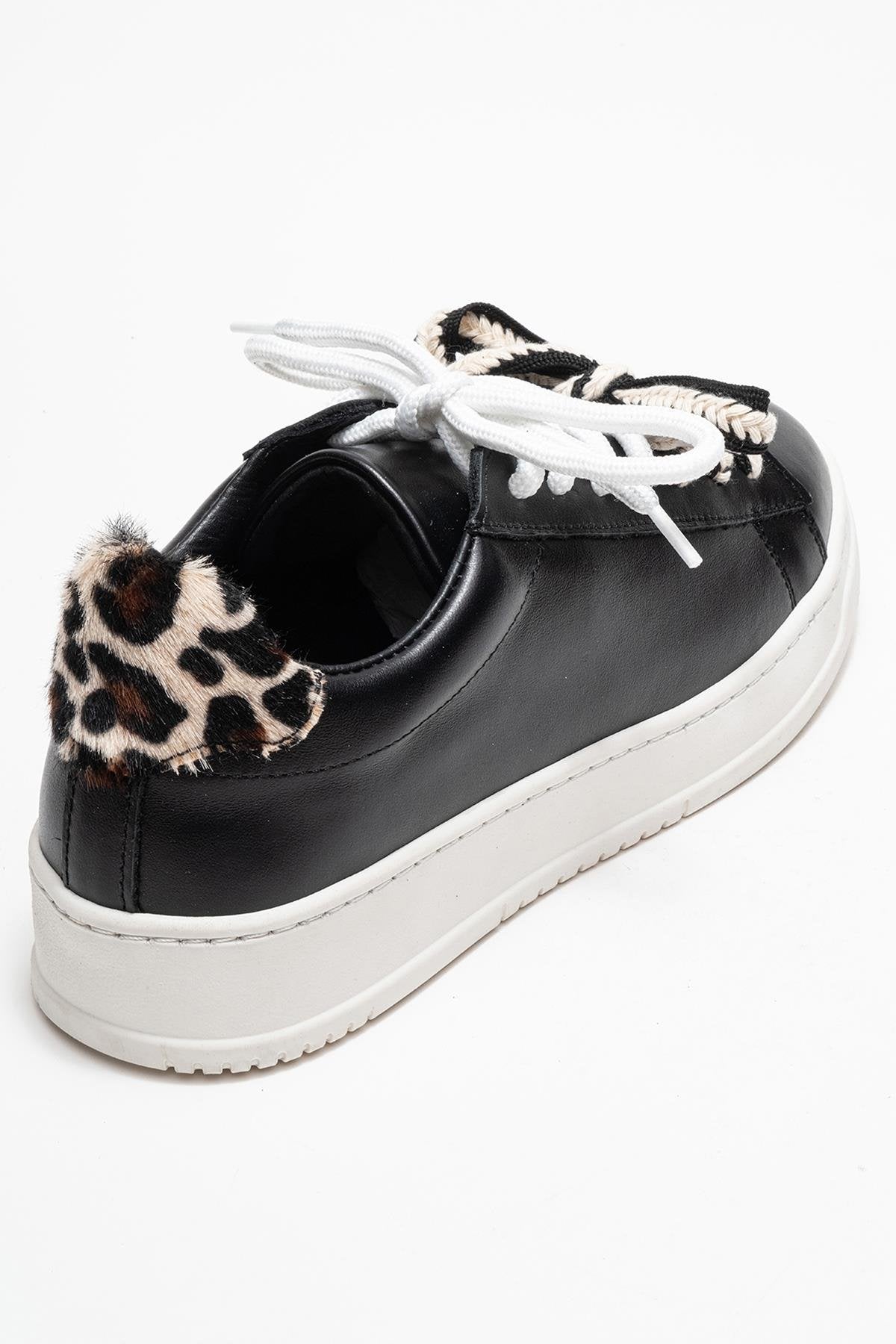 Warron - Black Patterned Genuine Leather Sneaker – back view showing leather, black, SimmiUnique