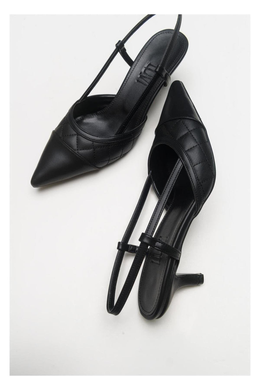 Goodge - Black Pointed Toe Backless Heeled Pump
