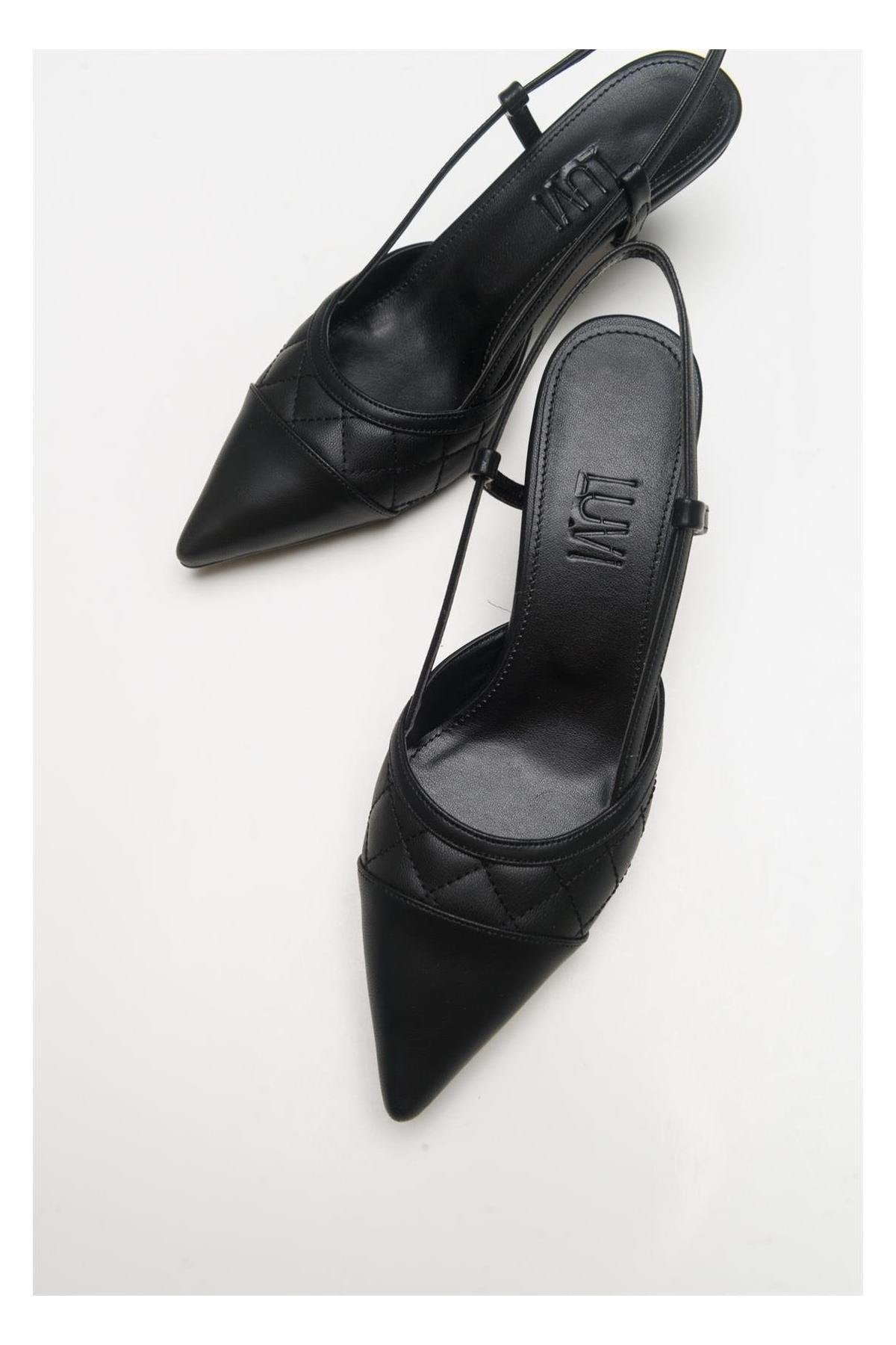 Goodge - Black Pointed Toe Backless Heeled Pump – side view showing leather, black, SimmiUnique