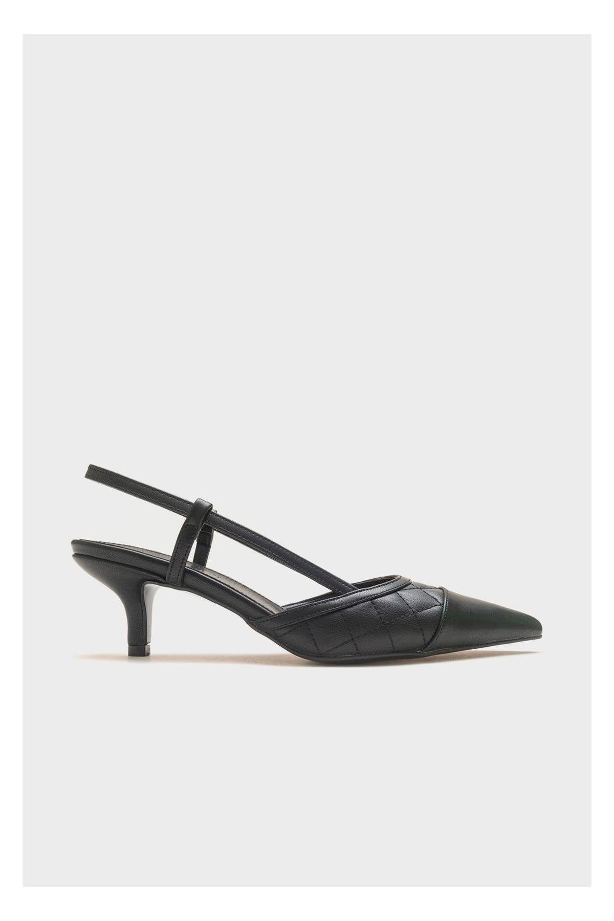 Goodge - Black Pointed Toe Backless Heeled Pump – back view showing leather, black, SimmiUnique