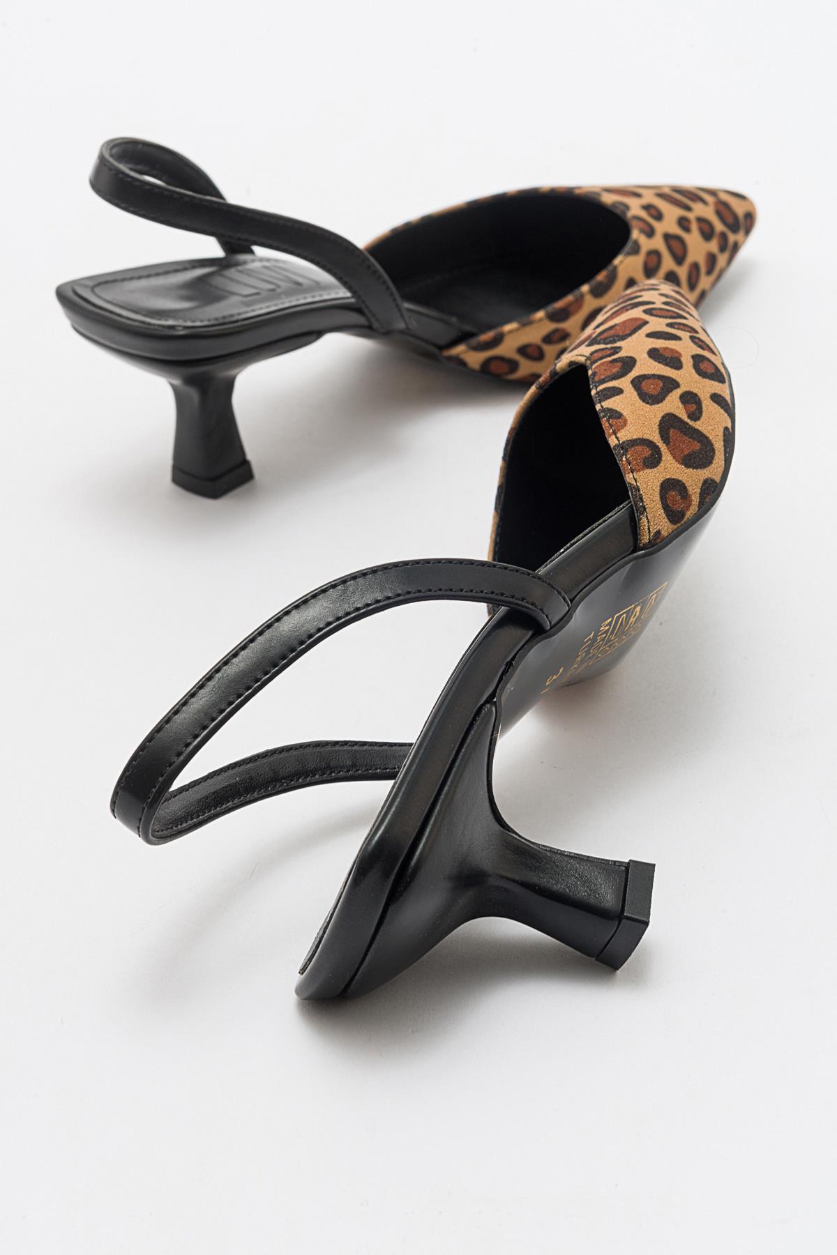 Over - Black/Yellow Patterned Pointed Toe Low Heel Shoe – side view showing leather, black, SimmiUnique