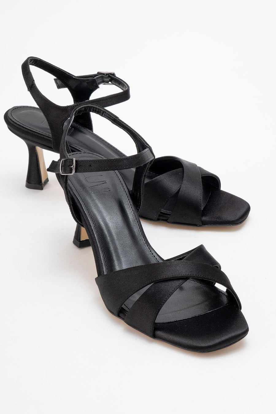 Melin - Black Satin Cross Strap High Heel