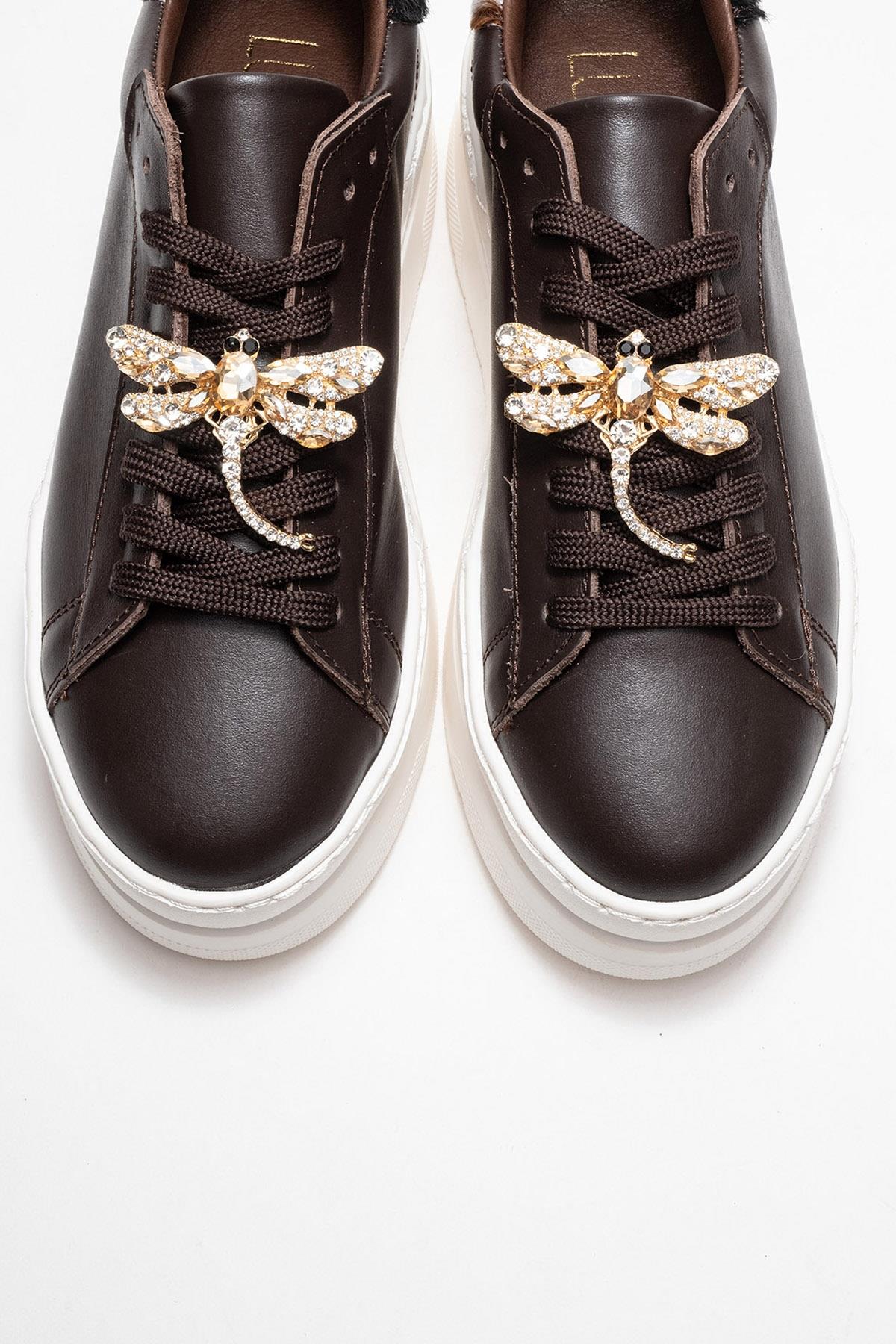 Laren - Brown Genuine Leather Buckle Casual Sneaker – side view showing leather, SimmiUnique