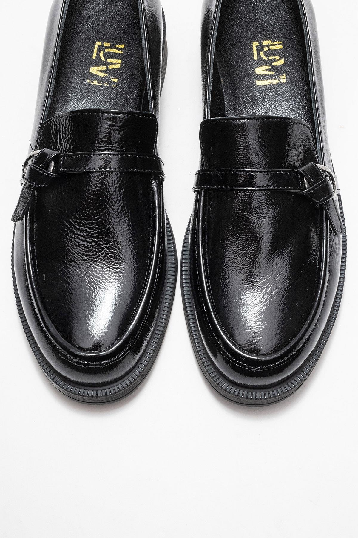 Galea - Black Patent Buckled Genuine Leather Loafer – side view showing leather, black, SimmiUnique