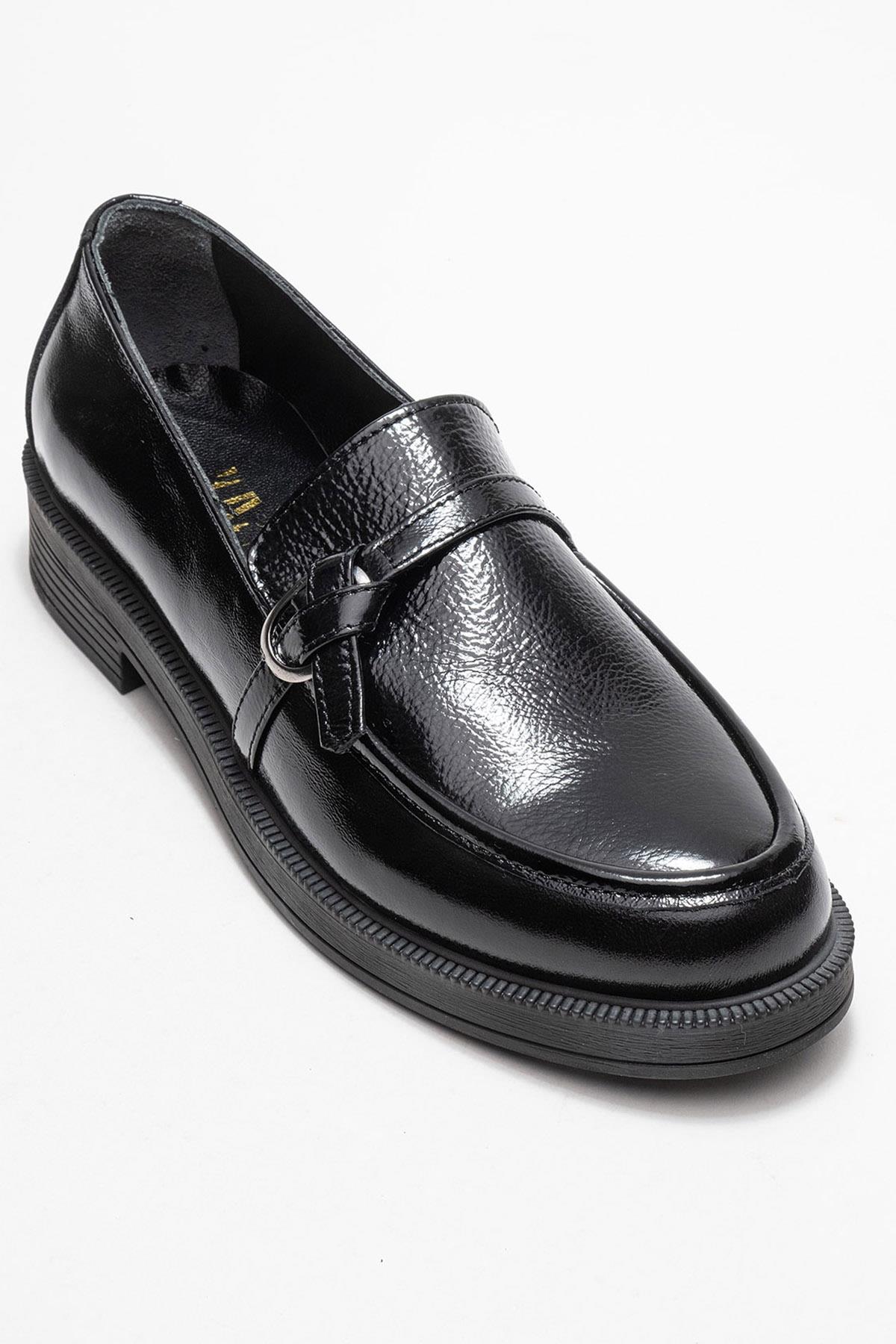 Galea - Black Patent Buckled Genuine Leather Loafer – detail view showing leather, black, SimmiUnique