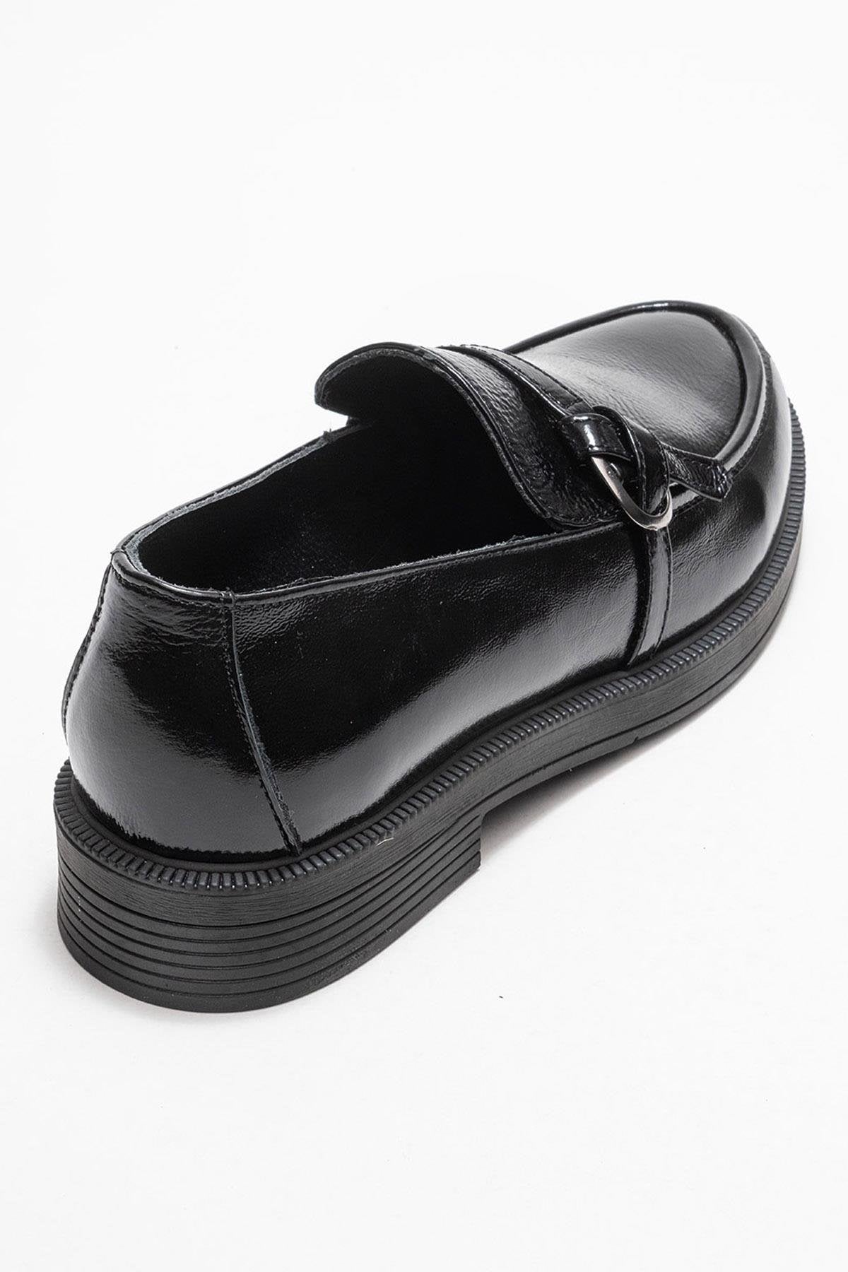 Galea - Black Patent Buckled Genuine Leather Loafer – back view showing leather, black, SimmiUnique
