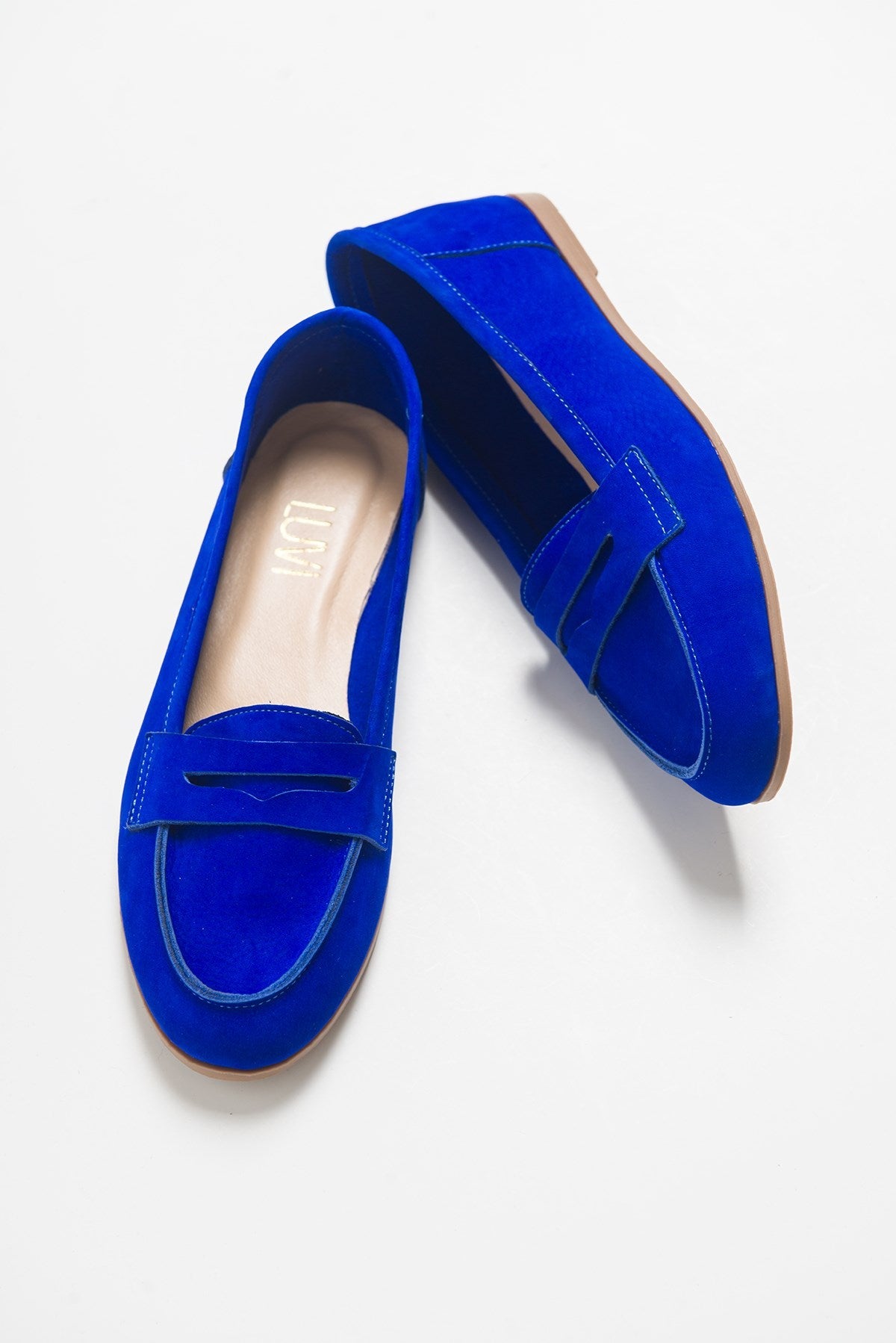 Dorothy - Dark Blue Suede Leather Loafers – detail view showing leather, suede, blue, SimmiUnique
