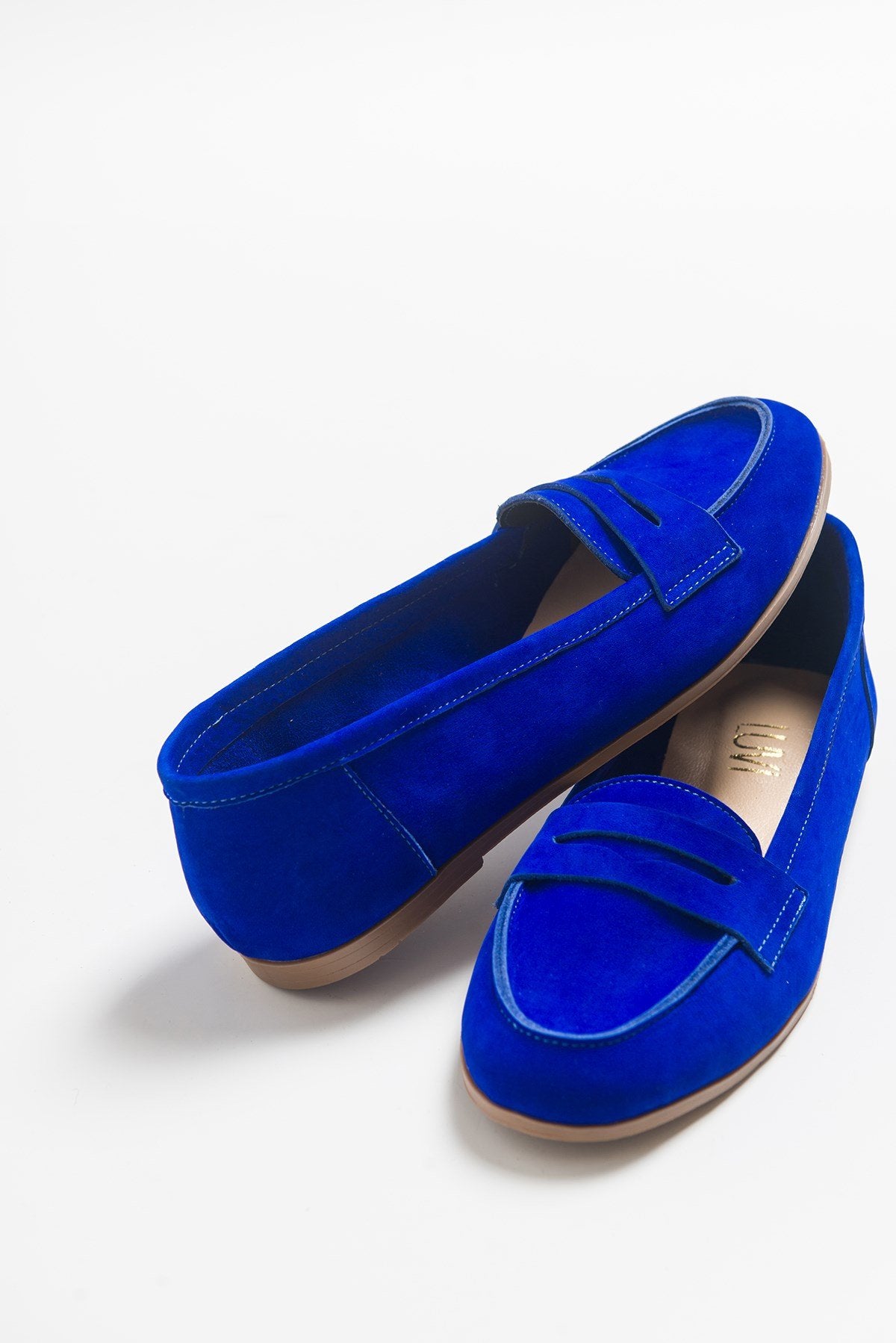 Dorothy - Dark Blue Suede Leather Loafers – top view showing leather, suede, blue, SimmiUnique