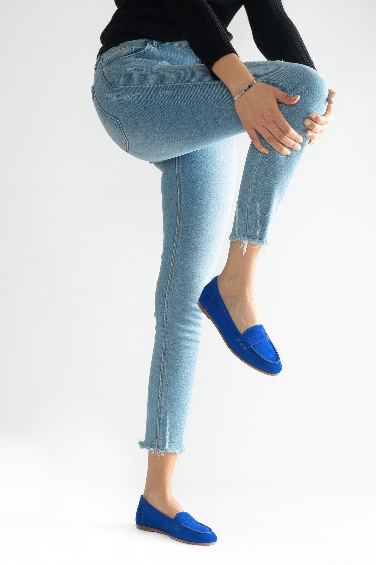 Dorothy - Dark Blue Suede Leather Loafers – pair view showing leather, suede, blue, SimmiUnique