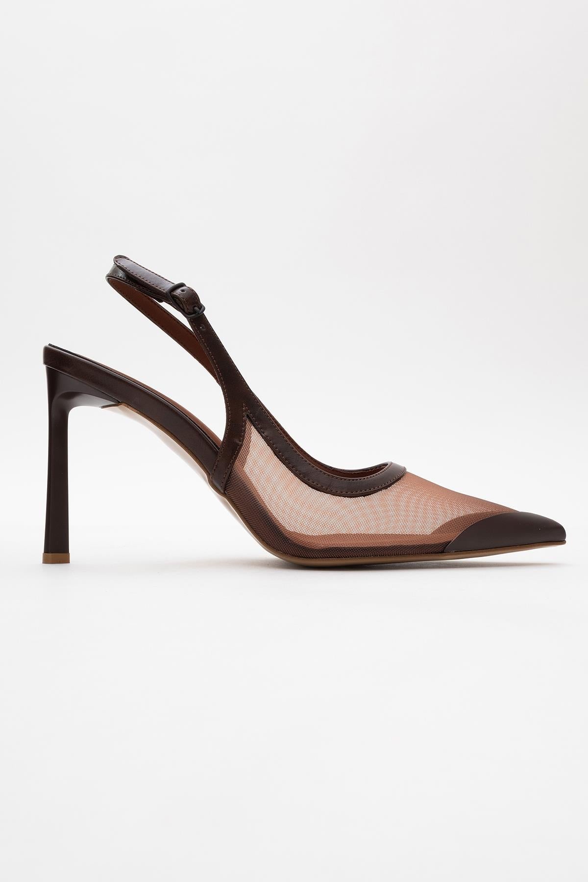 Venas - Brown Mesh Slingback High Heel – top view showing leather, mesh, SimmiUnique