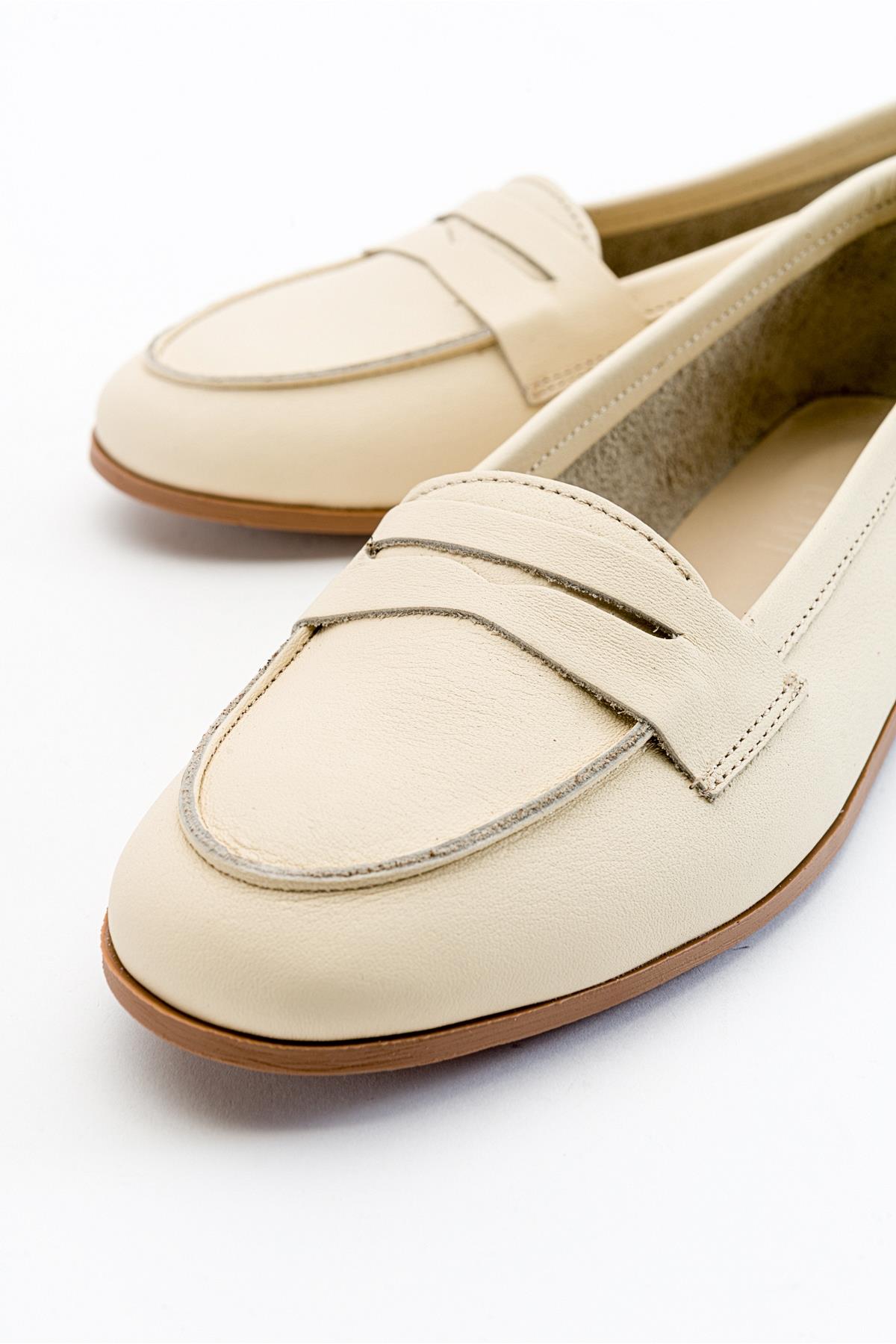 Dorothy - Light Beige Leather Loafers – side view showing leather, suede, SimmiUnique