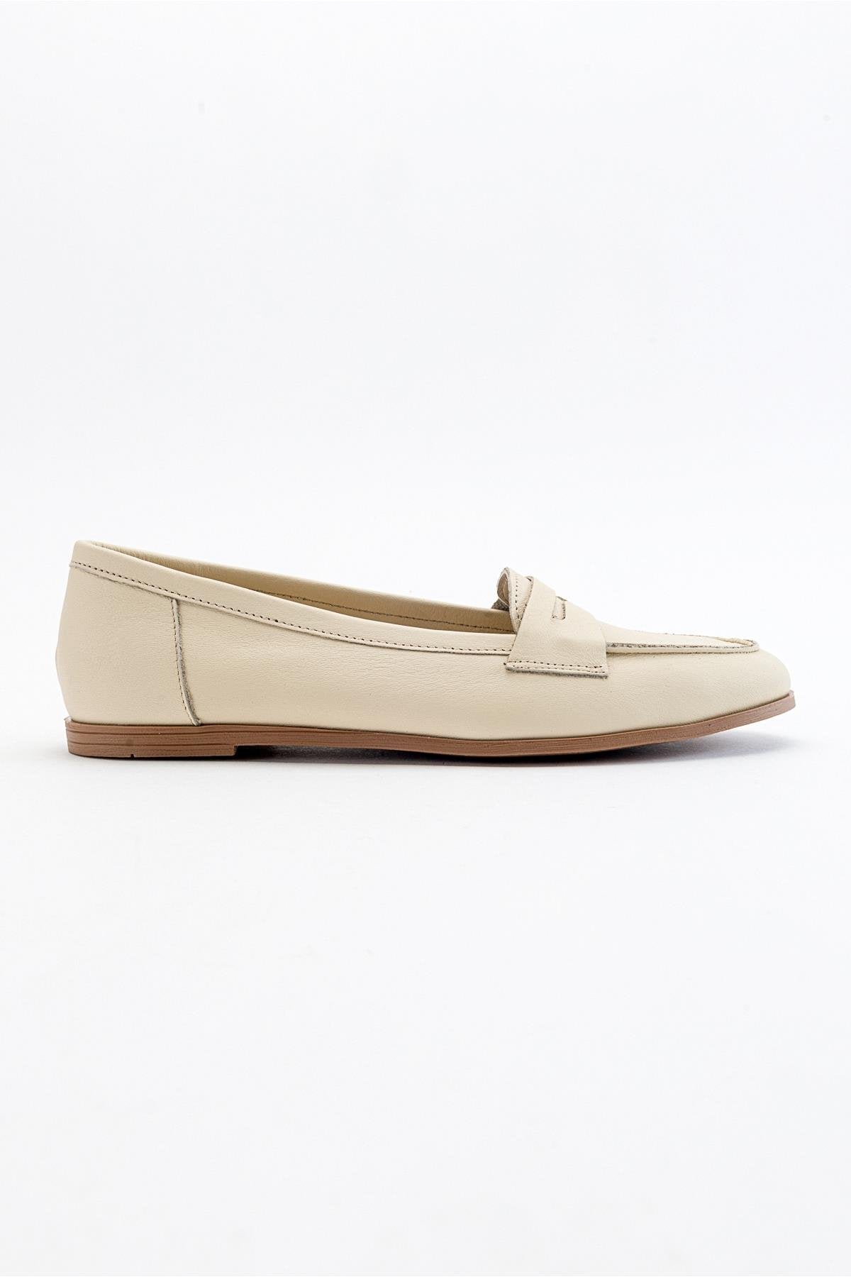 Dorothy - Light Beige Leather Loafers – top view showing leather, suede, SimmiUnique