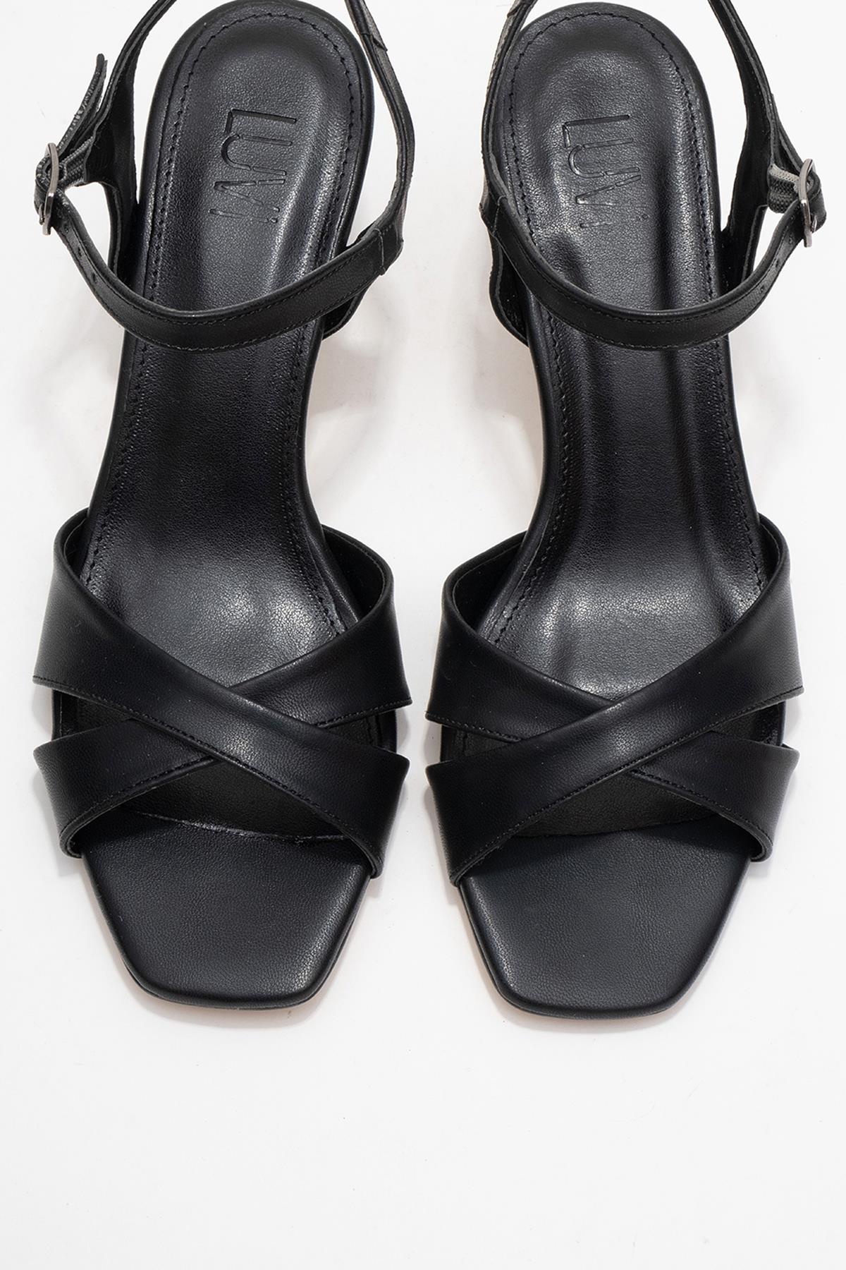 Melin - Black Cross-Strap High Heel Pump – side view showing leather, black, SimmiUnique