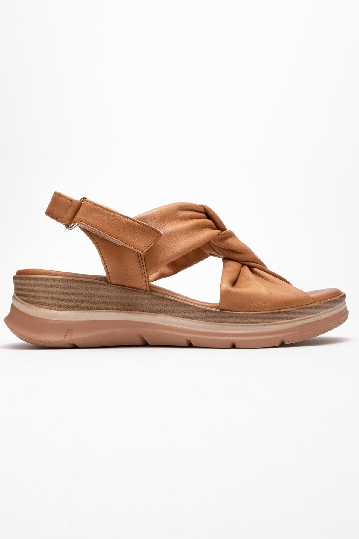 Oara - Cognac Brown Leather Sandal – top view showing leather, SimmiUnique