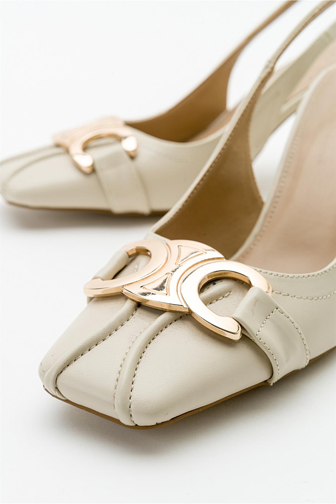 Forlev - Ecru Beige Heeled Shoe – side view showing leather, SimmiUnique