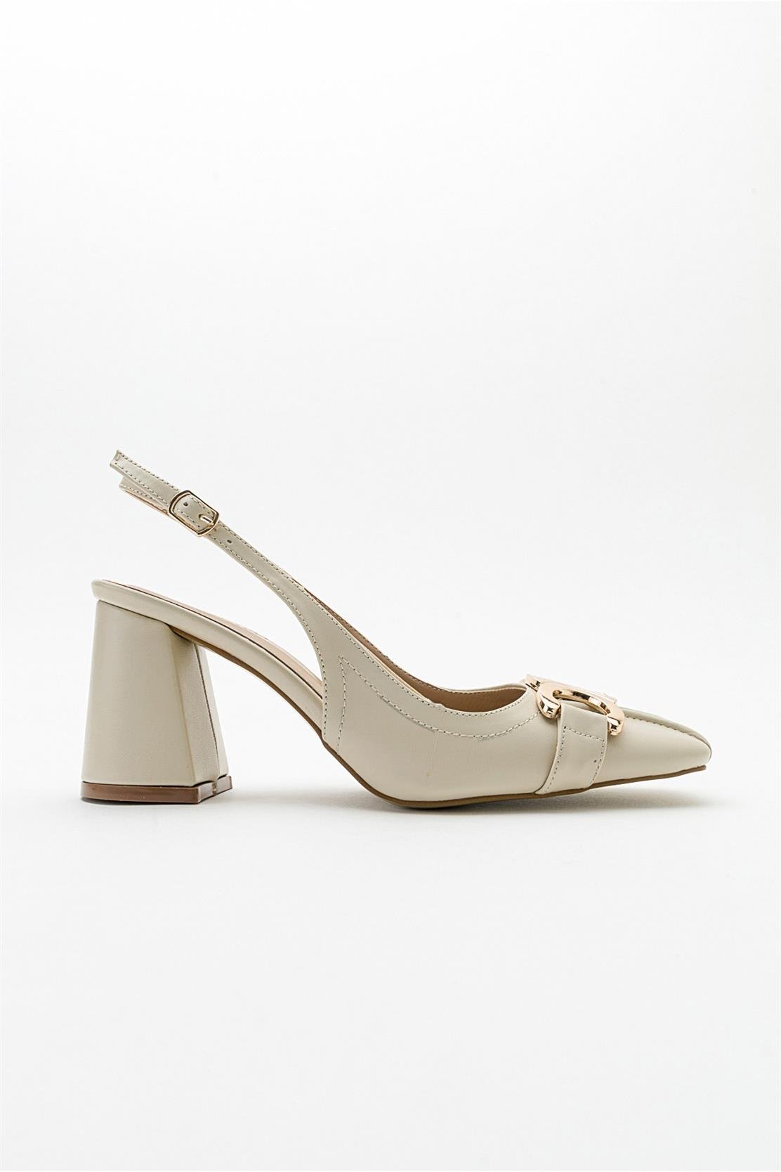 Forlev - Ecru Beige Heeled Shoe – top view showing leather, SimmiUnique
