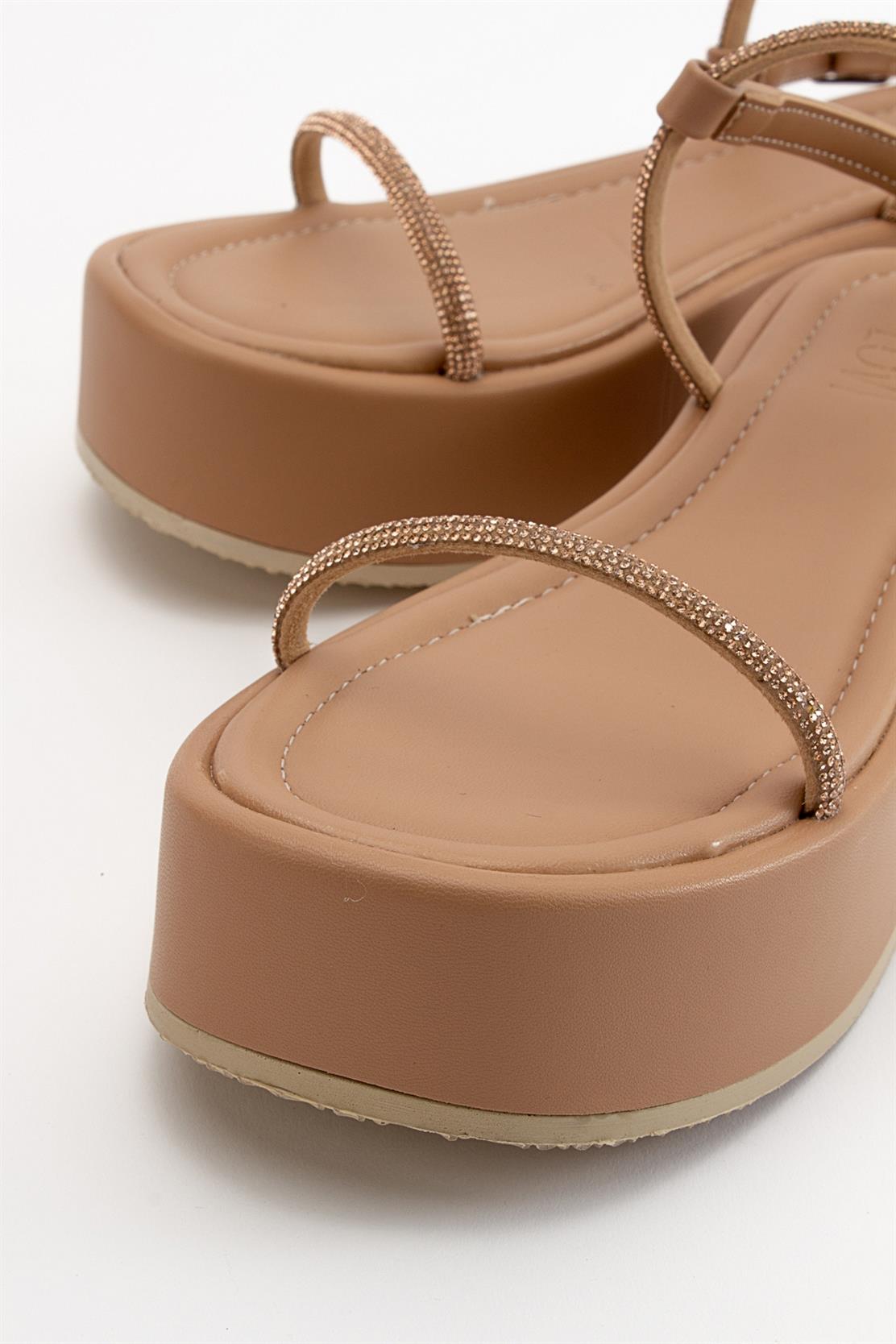 Ekos - Beige Jeweled Platform Sandal – heel view showing leather, SimmiUnique