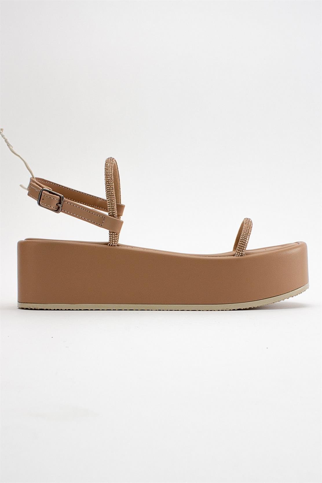 Ekos - Beige Jeweled Platform Sandal – top view showing leather, SimmiUnique
