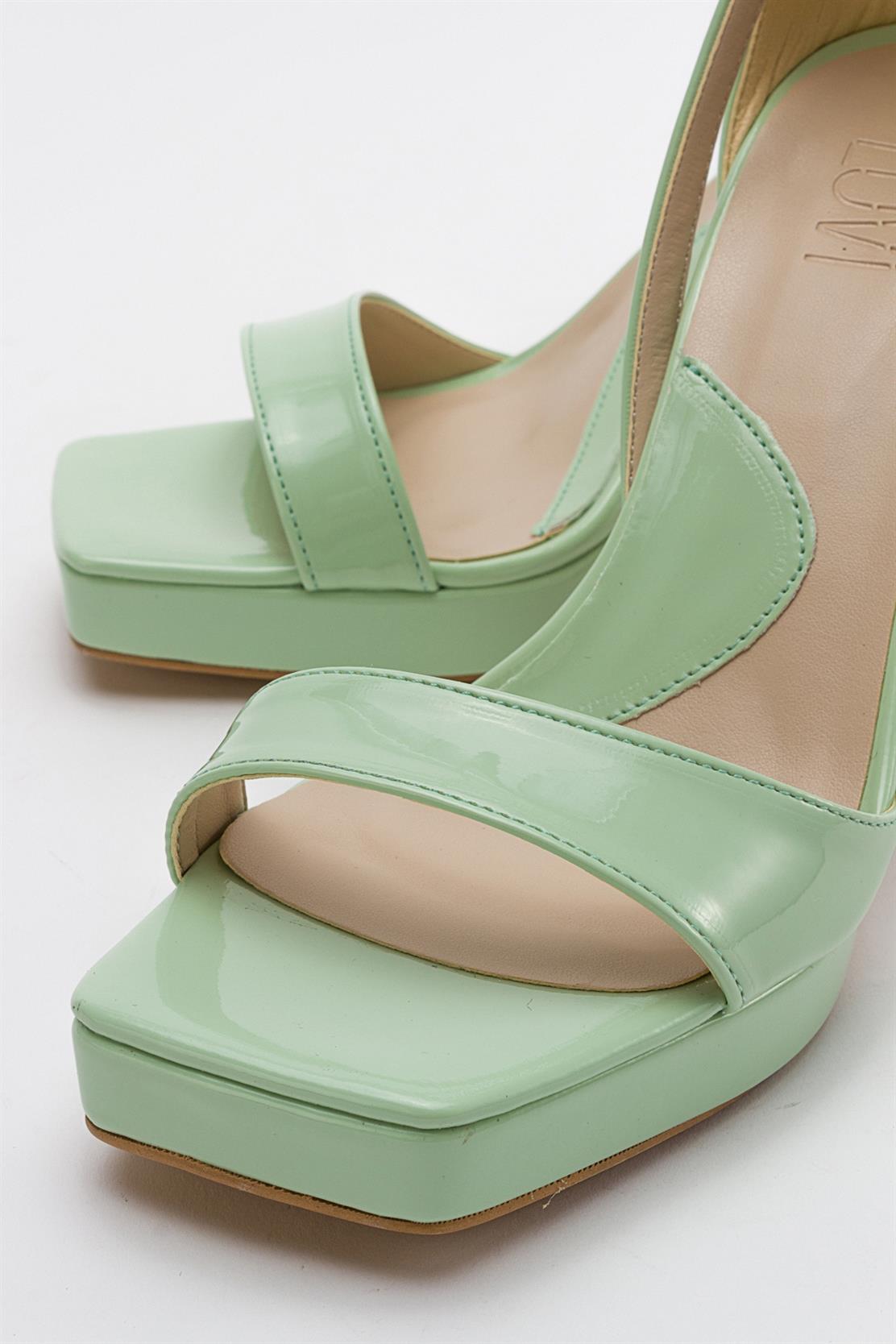 Mersia - Green Patent High Heel Pump – detail view showing leather, red, green, SimmiUnique