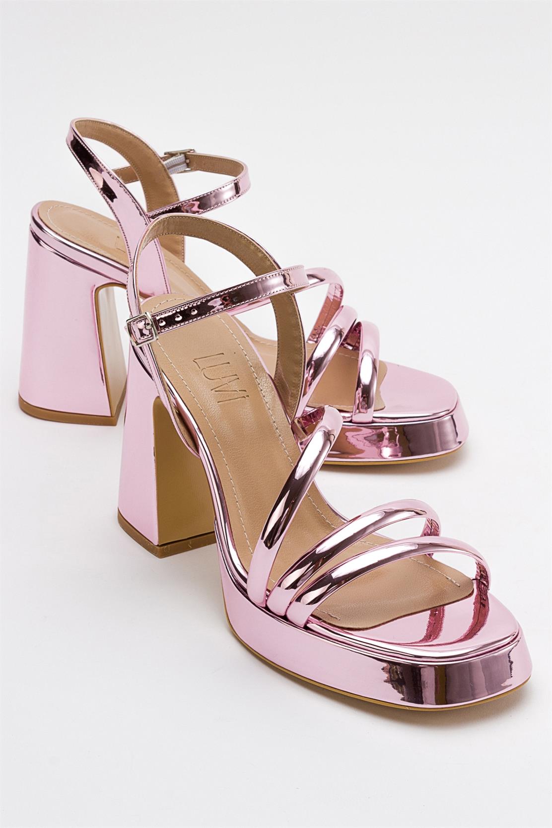 Heas Pink Platform Sandal – front three-quarter view showing leather, pink, SimmiUnique