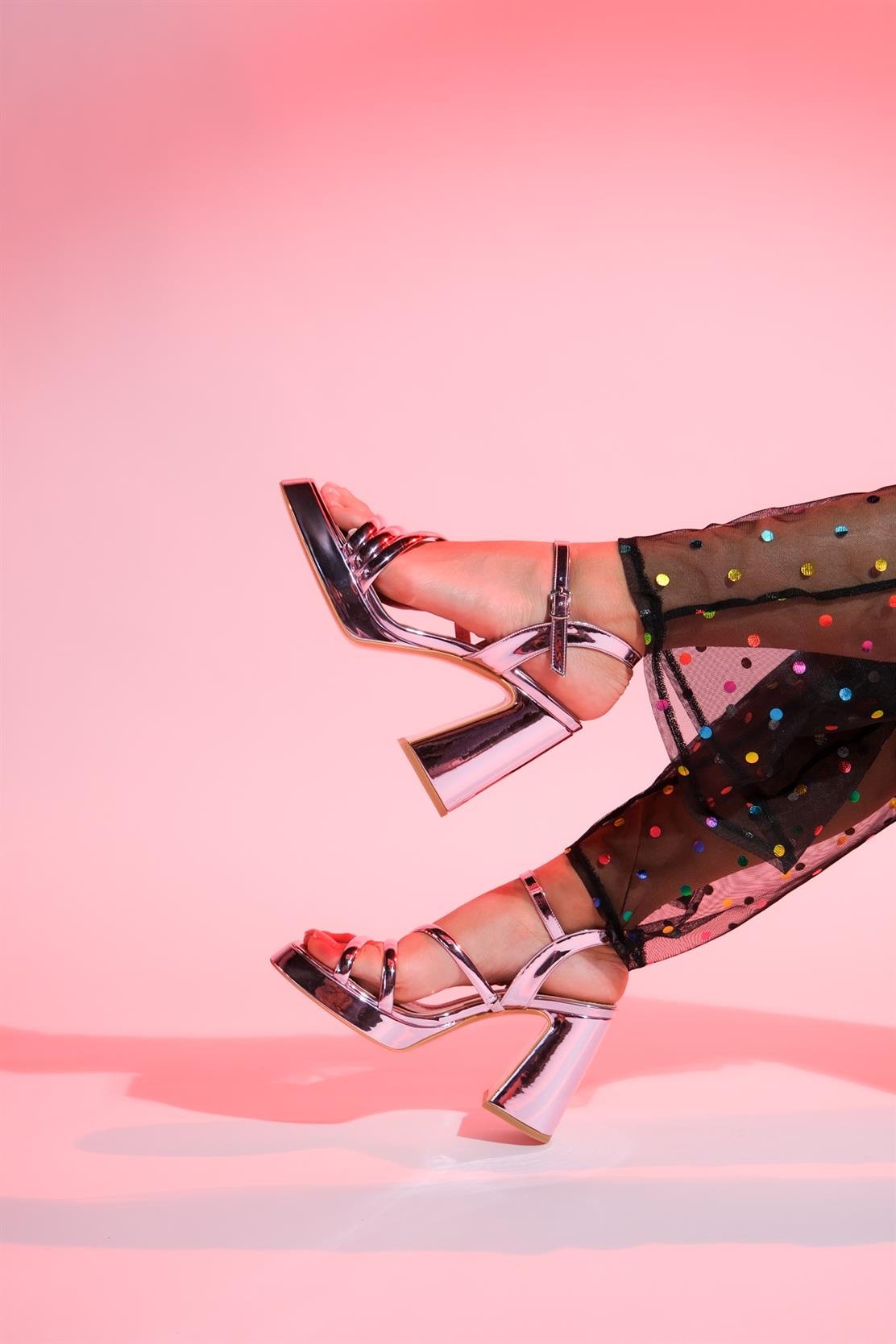 Heas Pink Platform Sandal – side view showing leather, pink, SimmiUnique