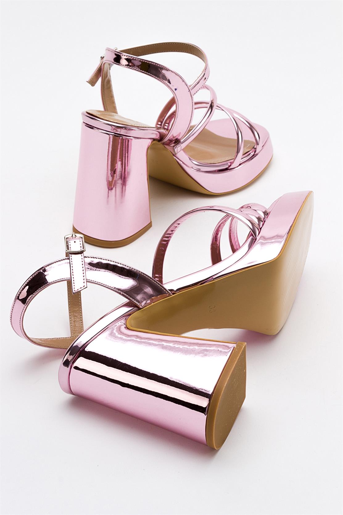 Heas Pink Platform Sandal – detail view showing leather, pink, SimmiUnique