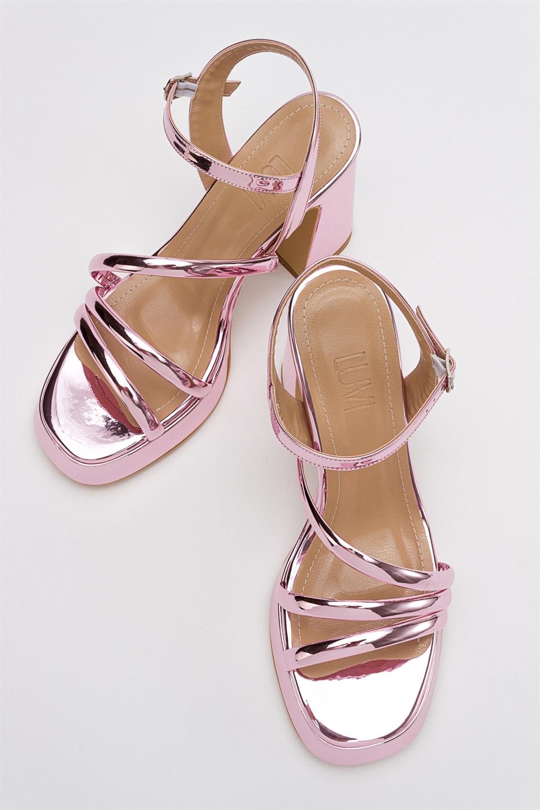 Heas Pink Platform Sandal – back view showing leather, pink, SimmiUnique