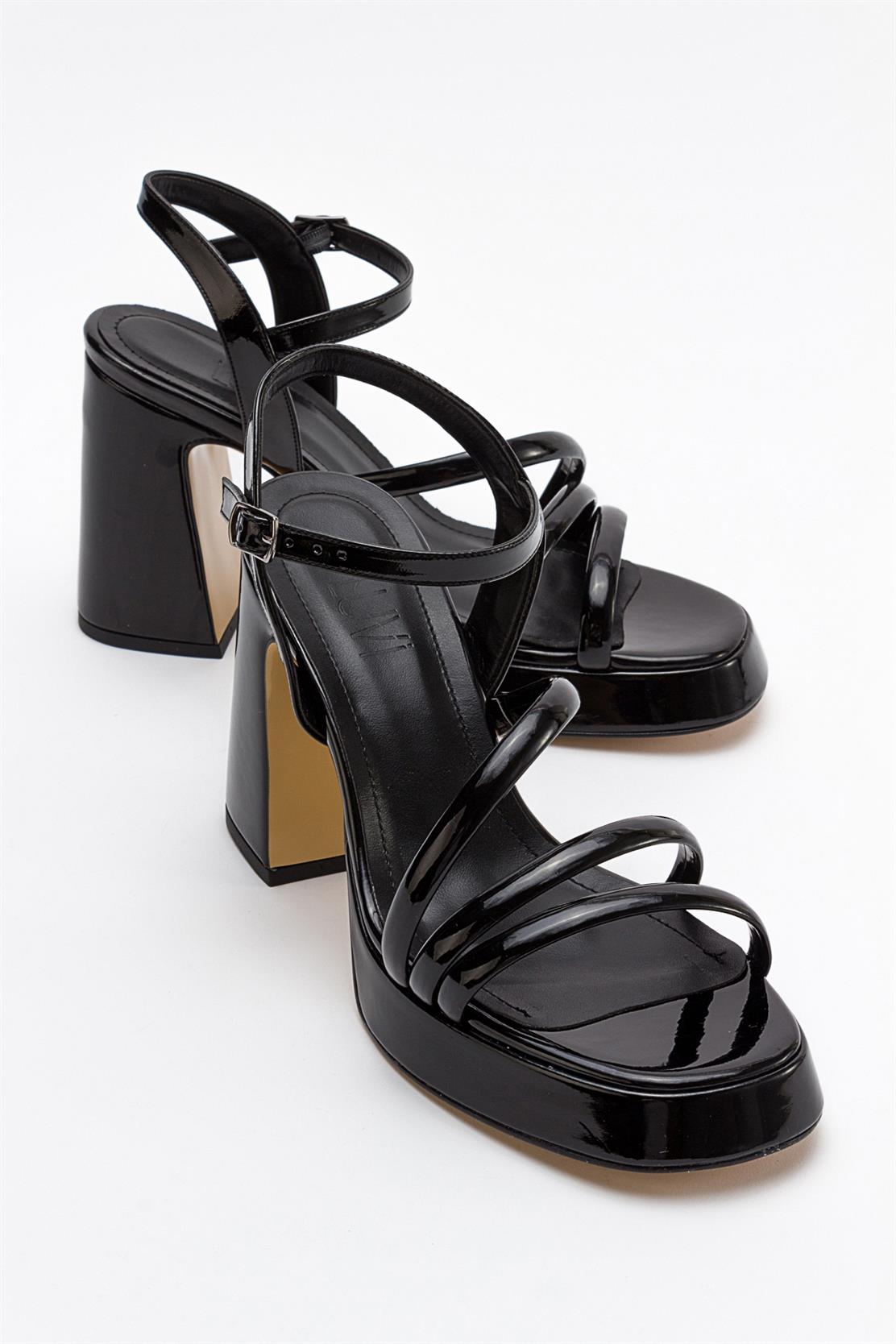 Heas Black Platform Sandal – front three-quarter view showing leather, black, SimmiUnique