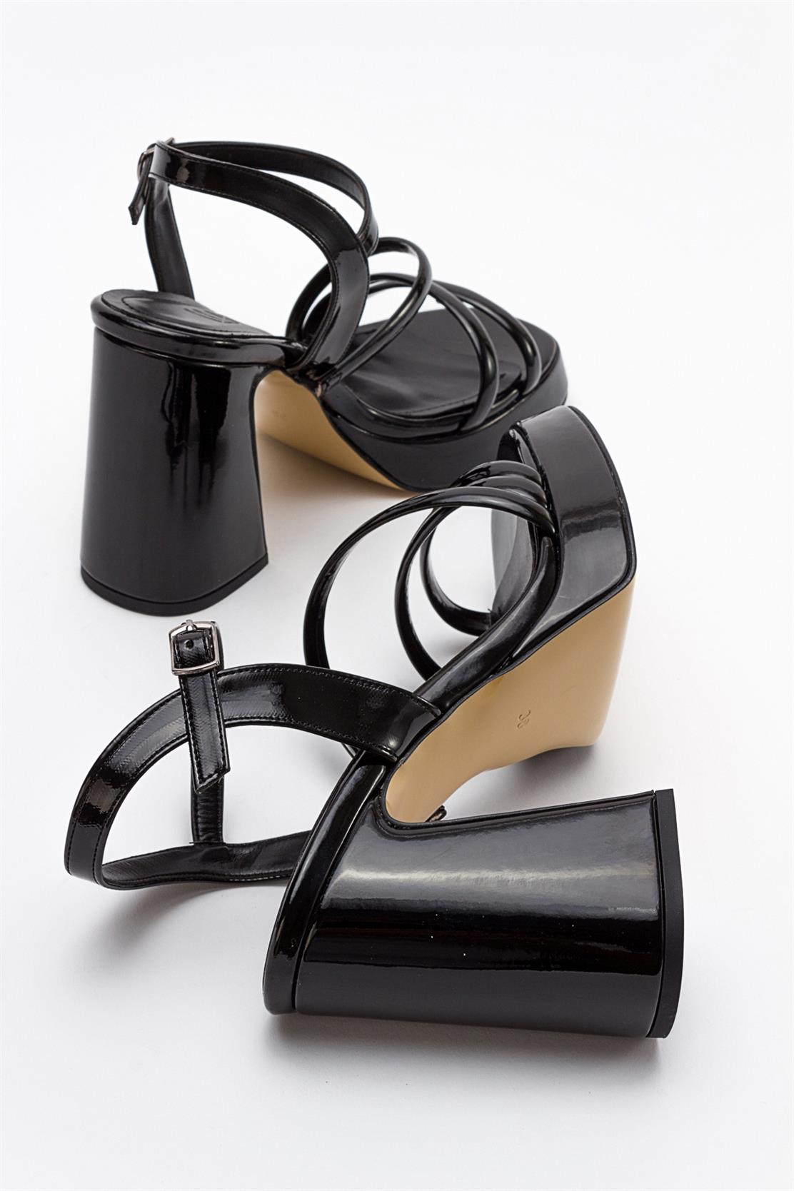 Heas Black Platform Sandal – detail view showing leather, black, SimmiUnique