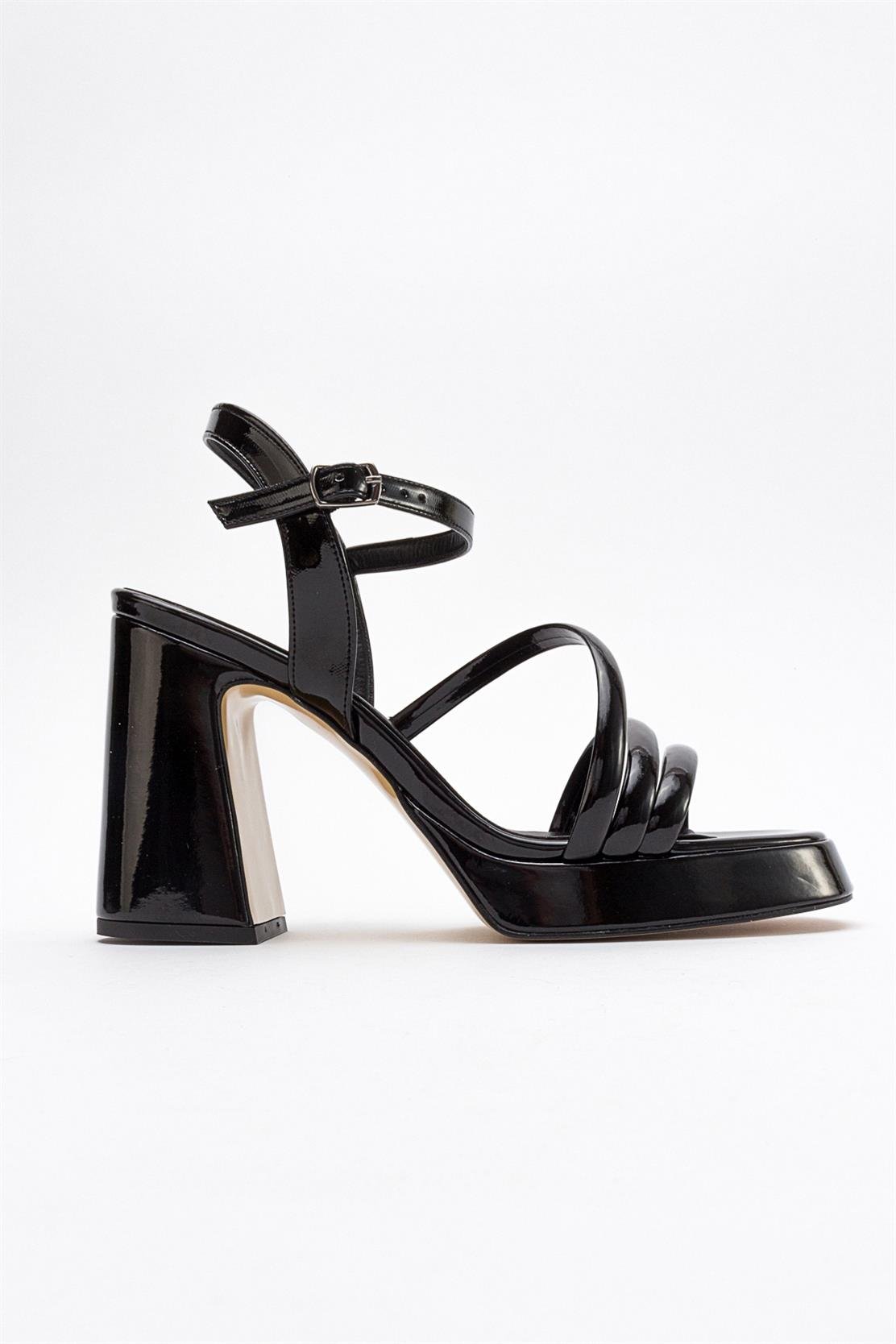 Heas Black Platform Sandal – sole view showing leather, black, SimmiUnique