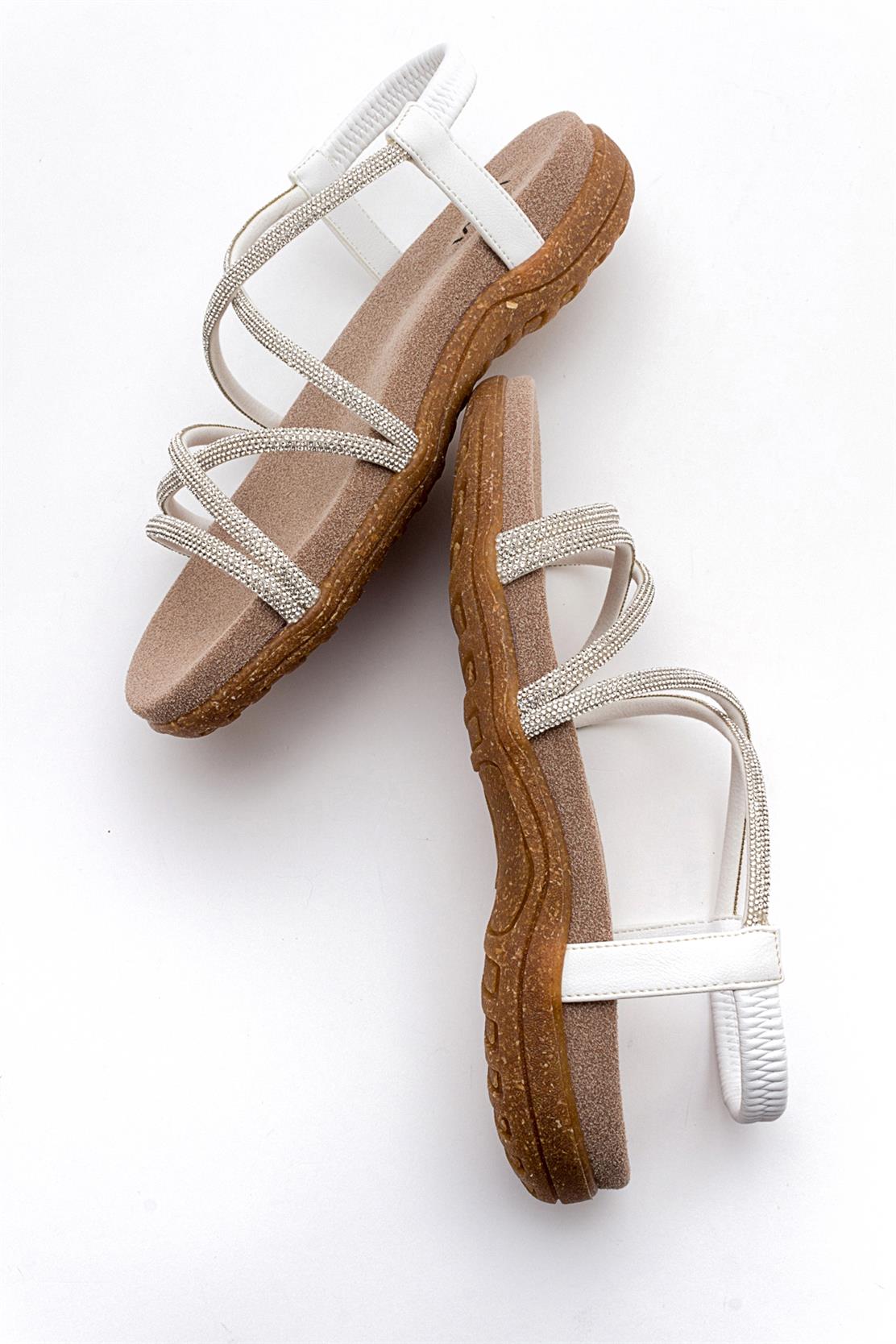 Ever White Embellished Sandal – back view showing leather, white, SimmiUnique