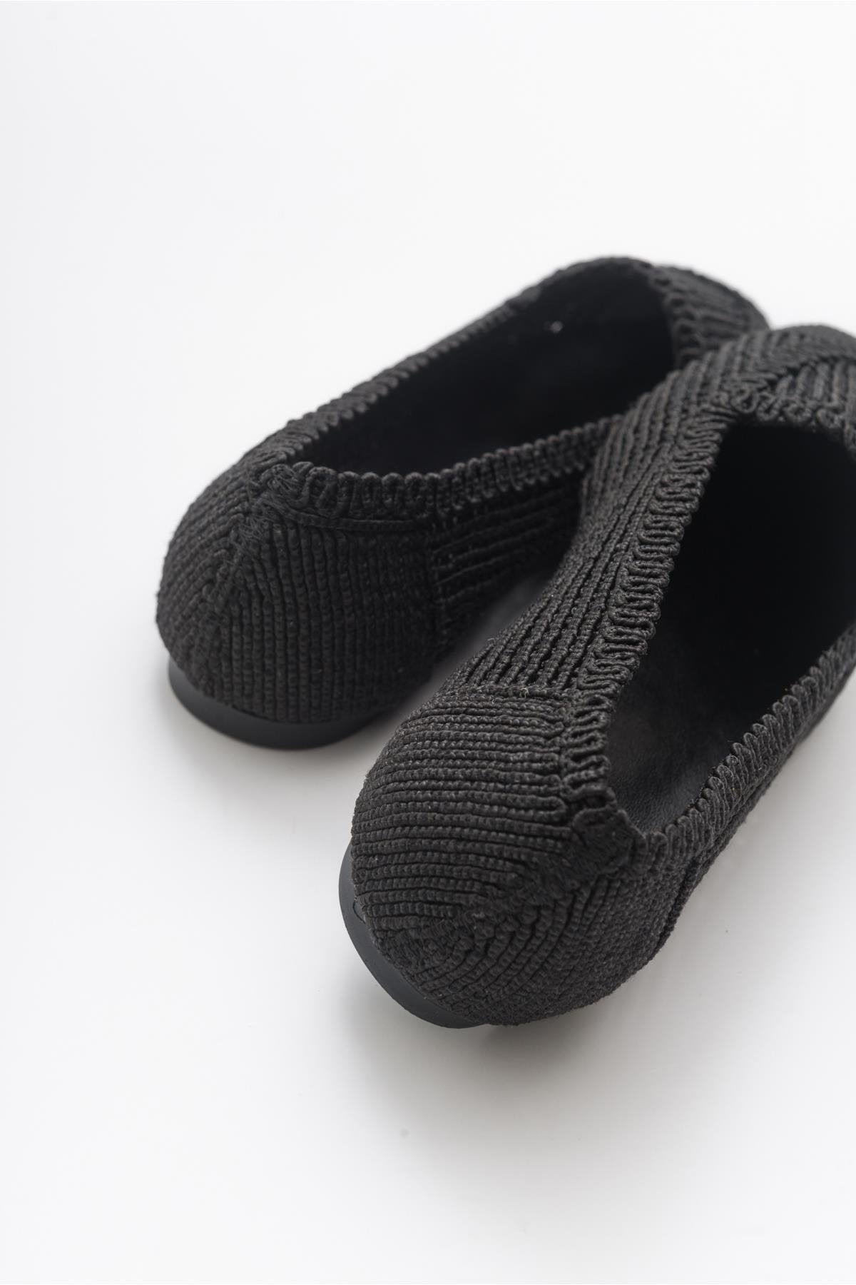 Mira Black Knit Ballet Flat – back view showing leather, black, SimmiUnique