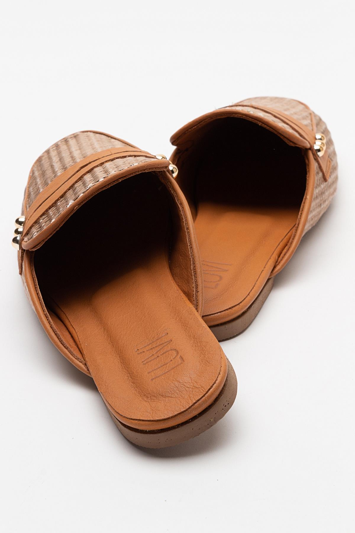Patrizia - Brown Leather Mule – back view showing leather, SimmiUnique