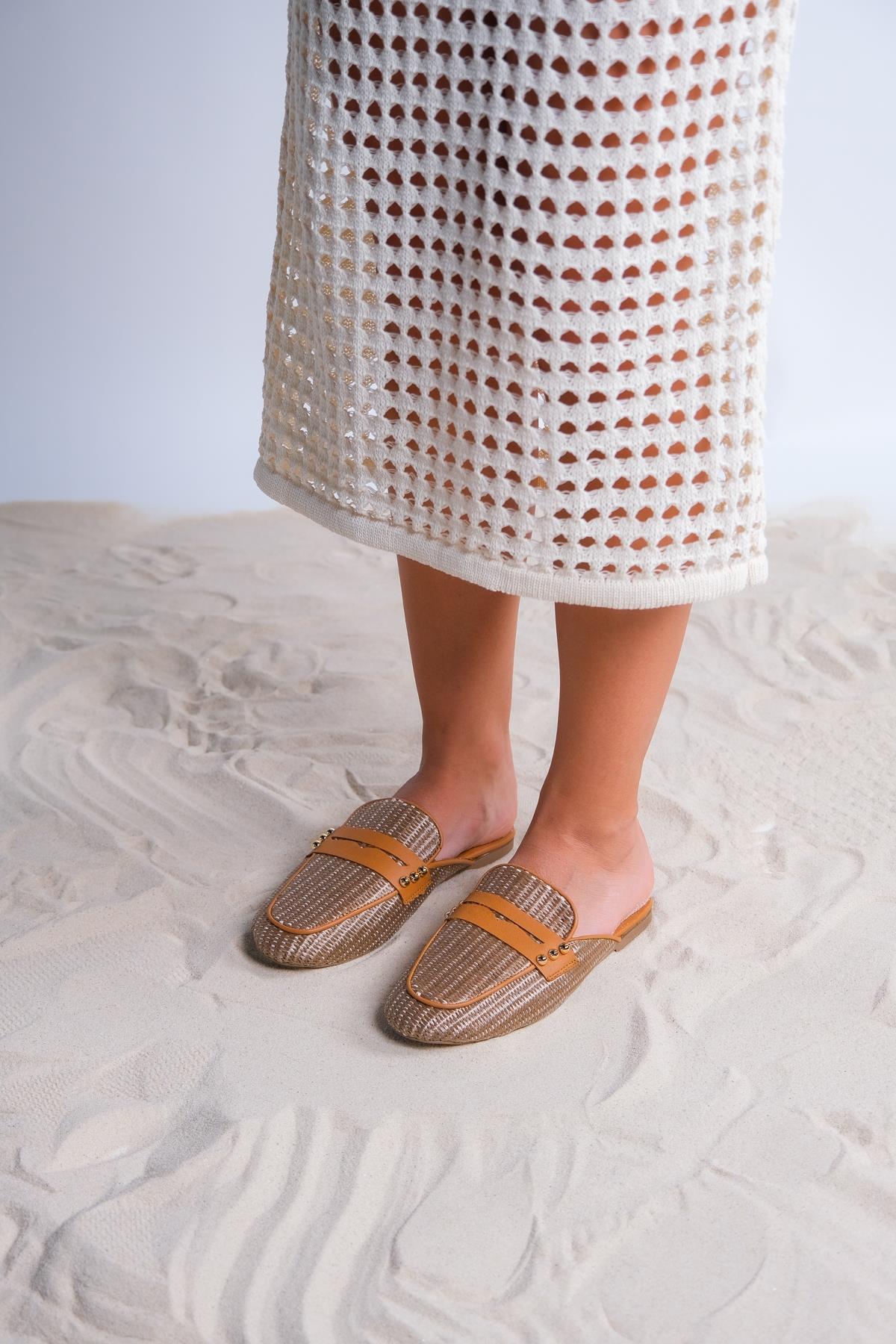 Patrizia - Brown Leather Mule – sole view showing leather, SimmiUnique