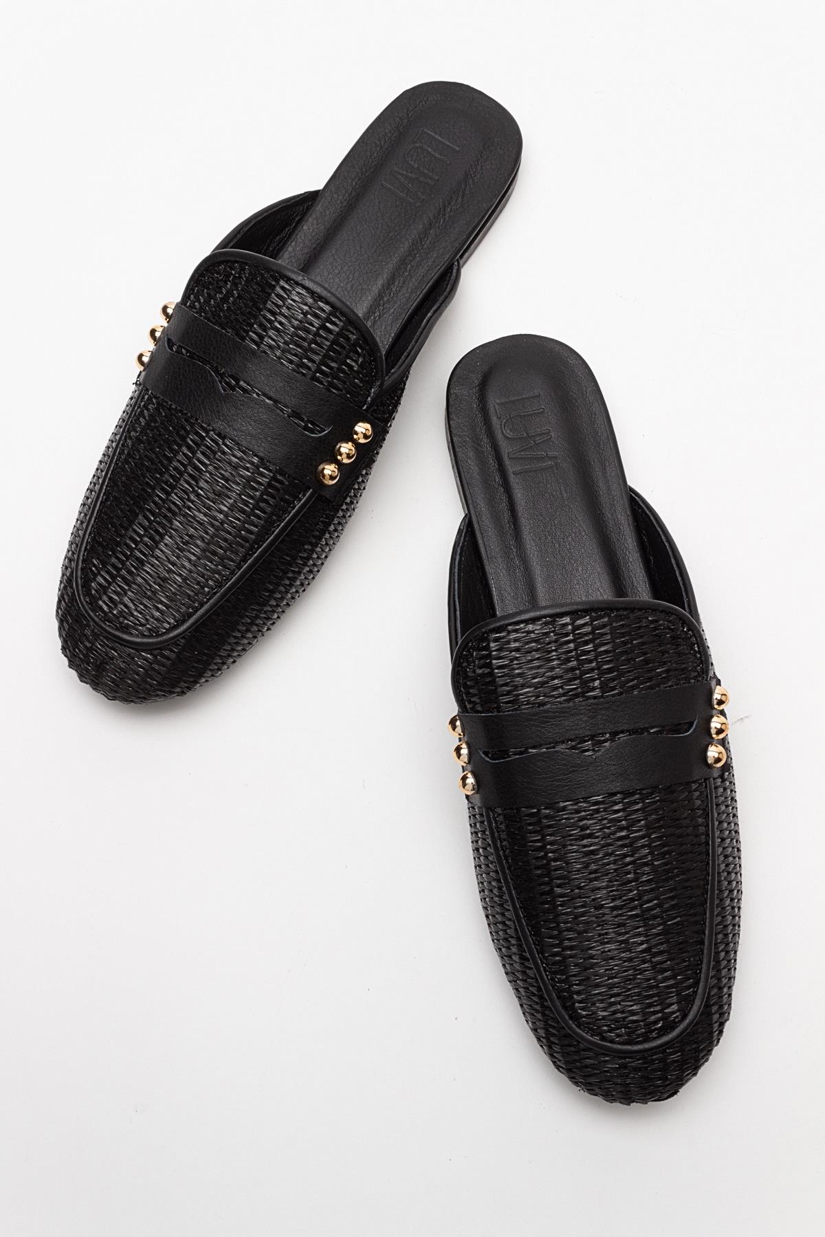 Patrizia - Black Leather Mule – side view showing leather, black, SimmiUnique