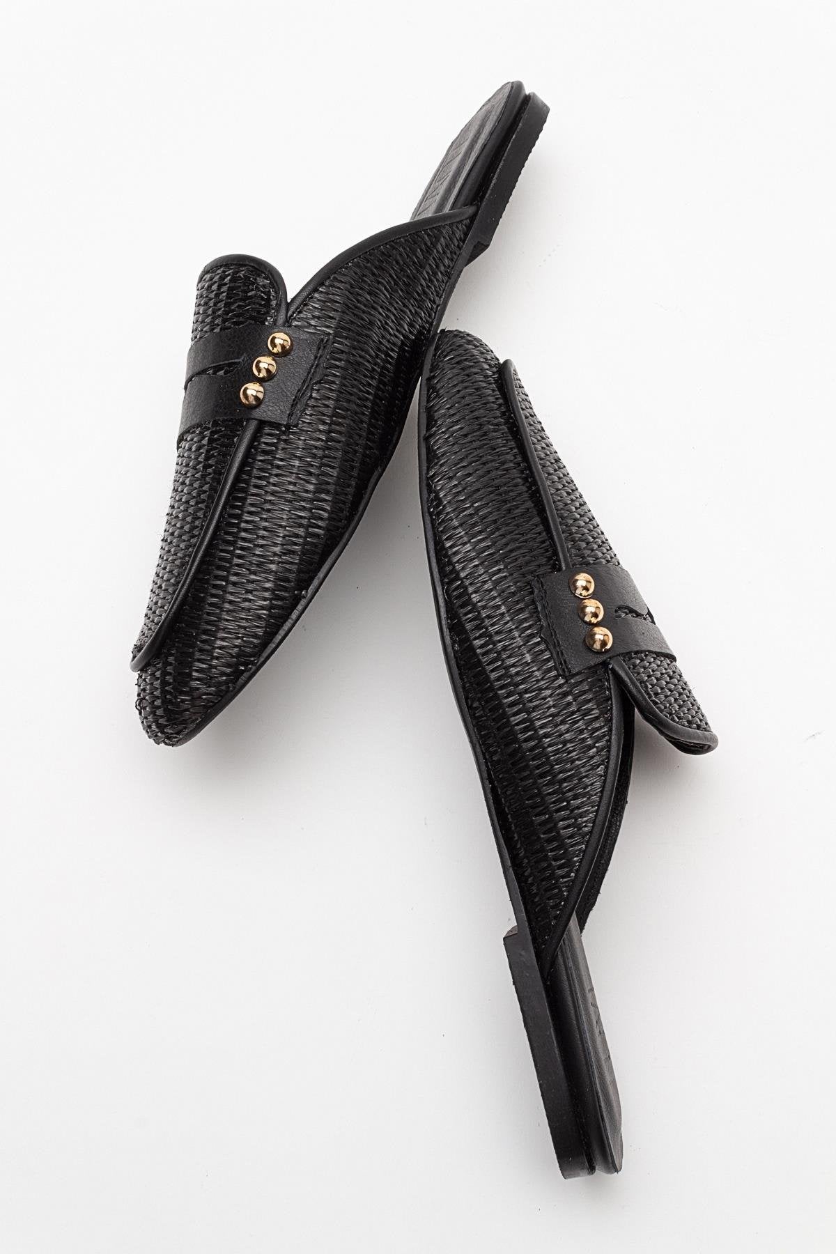 Patrizia - Black Leather Mule – detail view showing leather, black, SimmiUnique