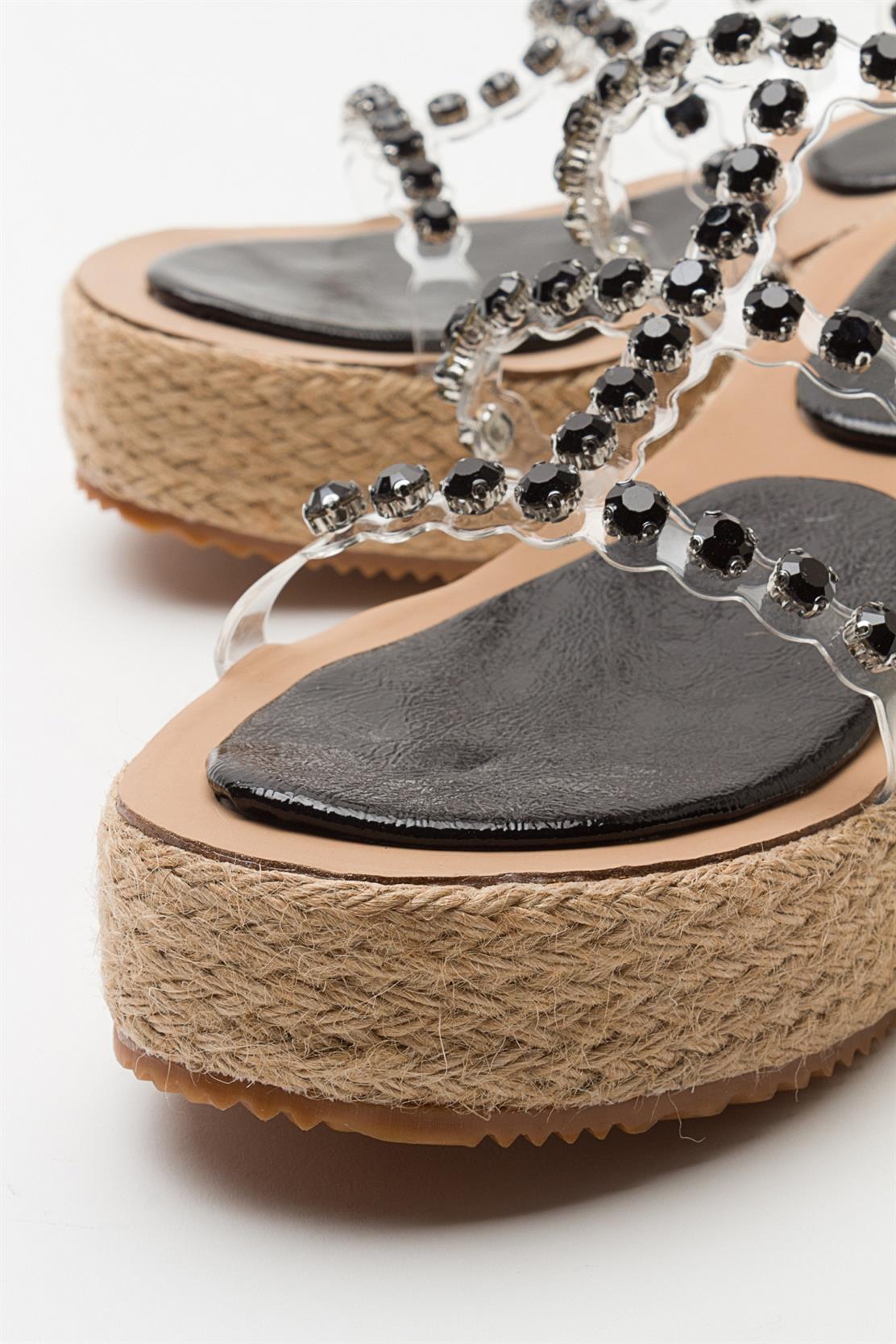 Marje - Black Embellished Platform Slide – back view showing leather, black, red, SimmiUnique