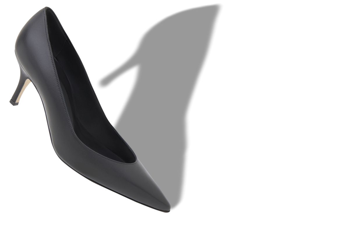 Ophelia Grace Black Pointed Toe Pumps – front three-quarter view showing black pointed toe, nappa leather, SimmiUnique