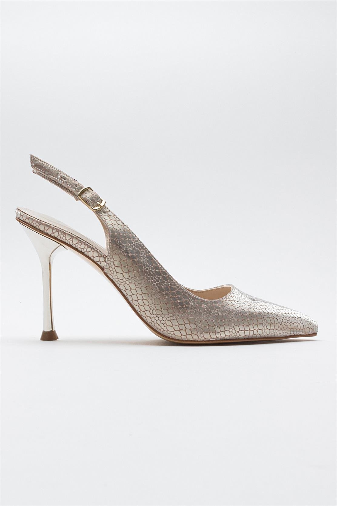 Orfo - Gold Patterned High Heel Shoe – top view showing leather, gold, SimmiUnique