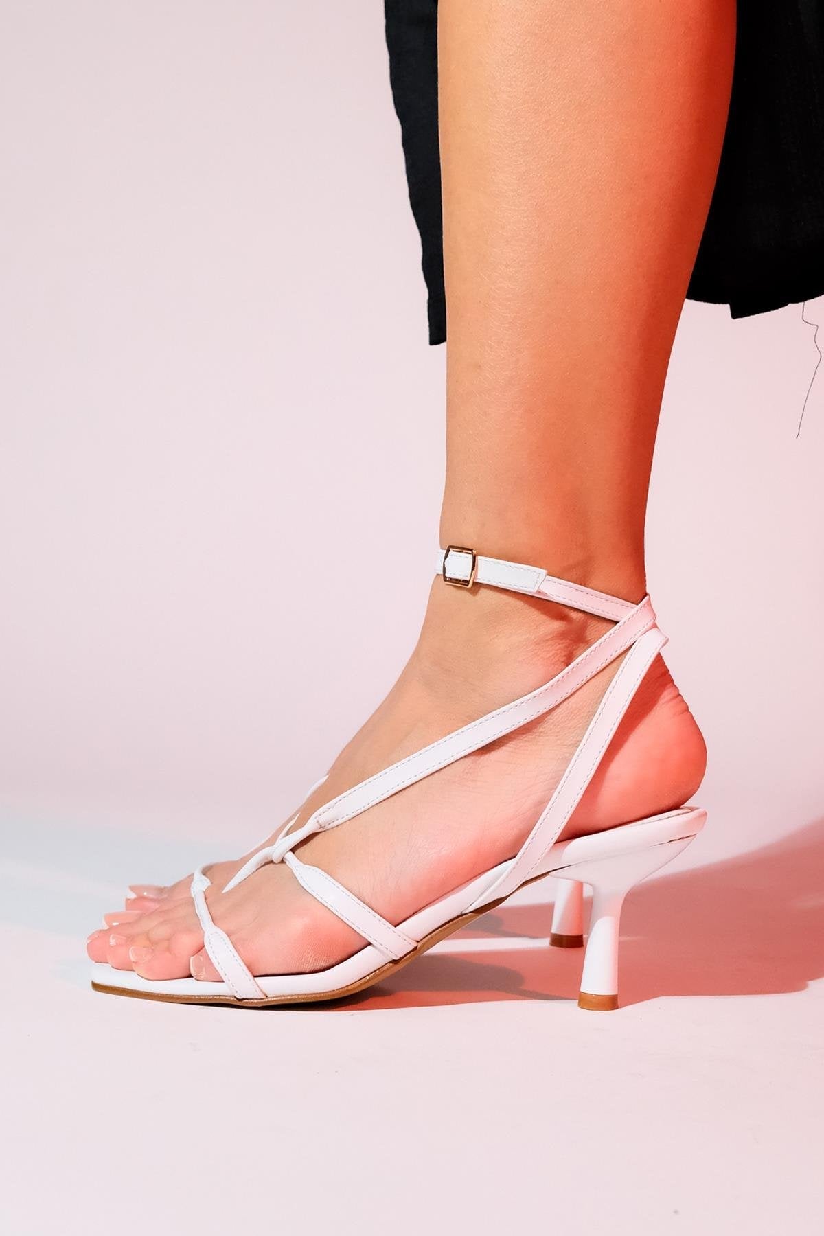 Mias - White Heeled Sandal – heel view showing leather, white, SimmiUnique
