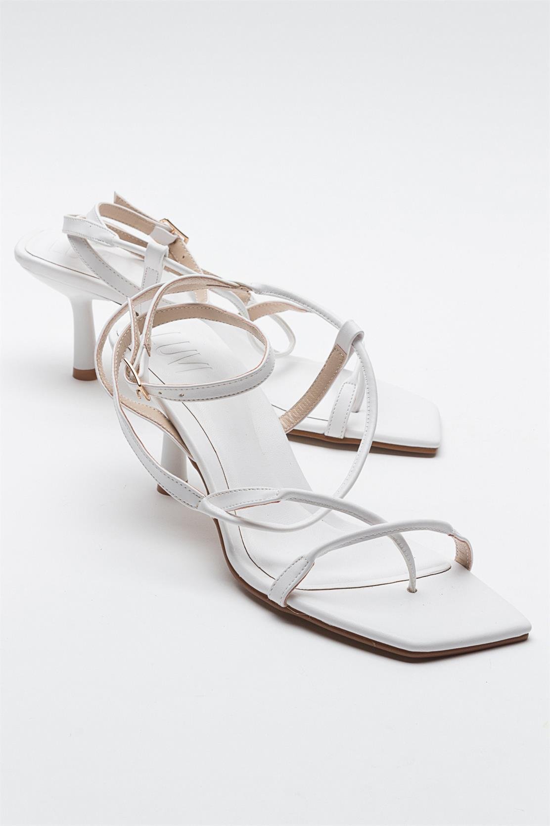 Mias - White Heeled Sandal – back view showing leather, white, SimmiUnique